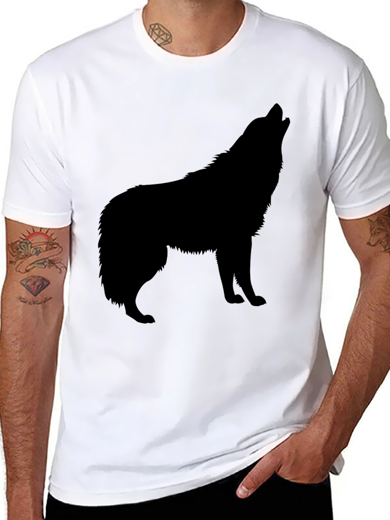 Black Wolf Silhouette T-Shirt - Classic Crew Neck Tee