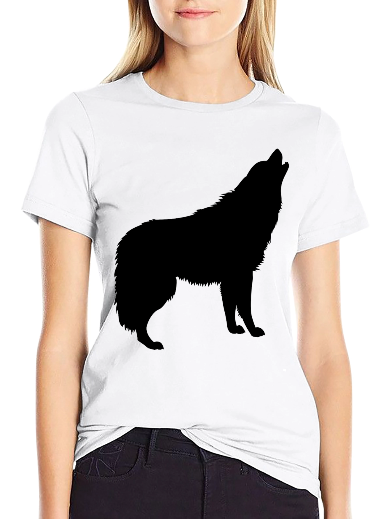 Black Wolf Silhouette T-Shirt - Classic Crew Neck Tee