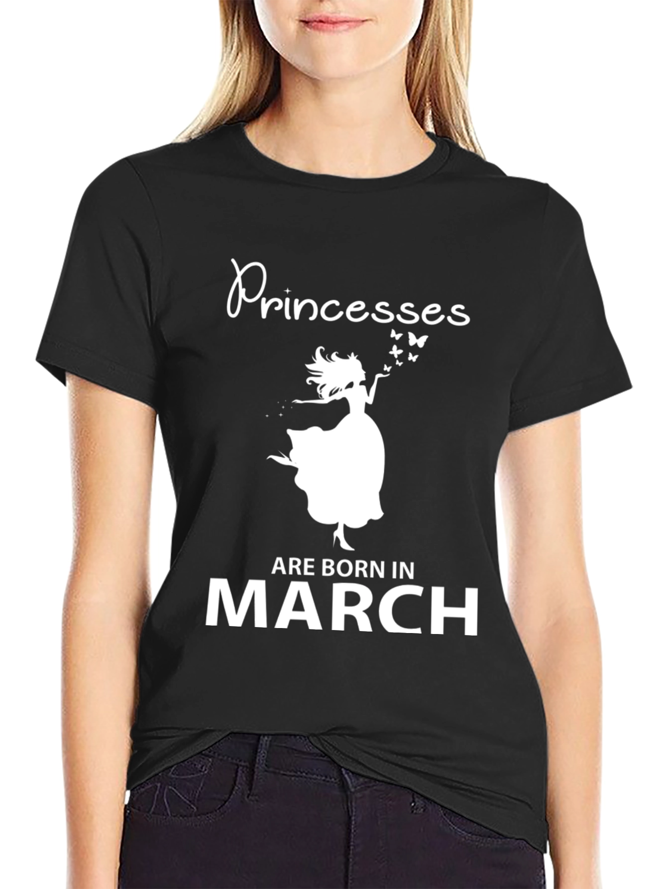 Princesses Born In March Black Graphic T-Shirt