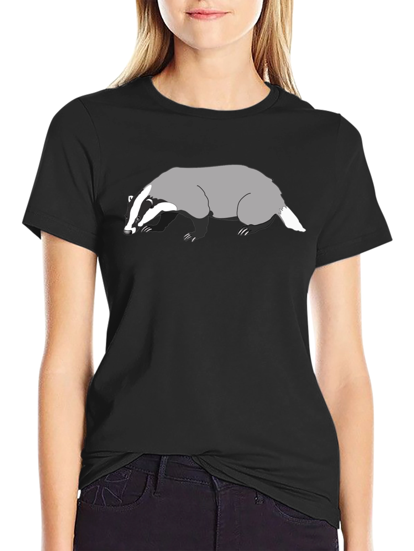 Badger Graphic Black T-Shirt - Unique Animal Design