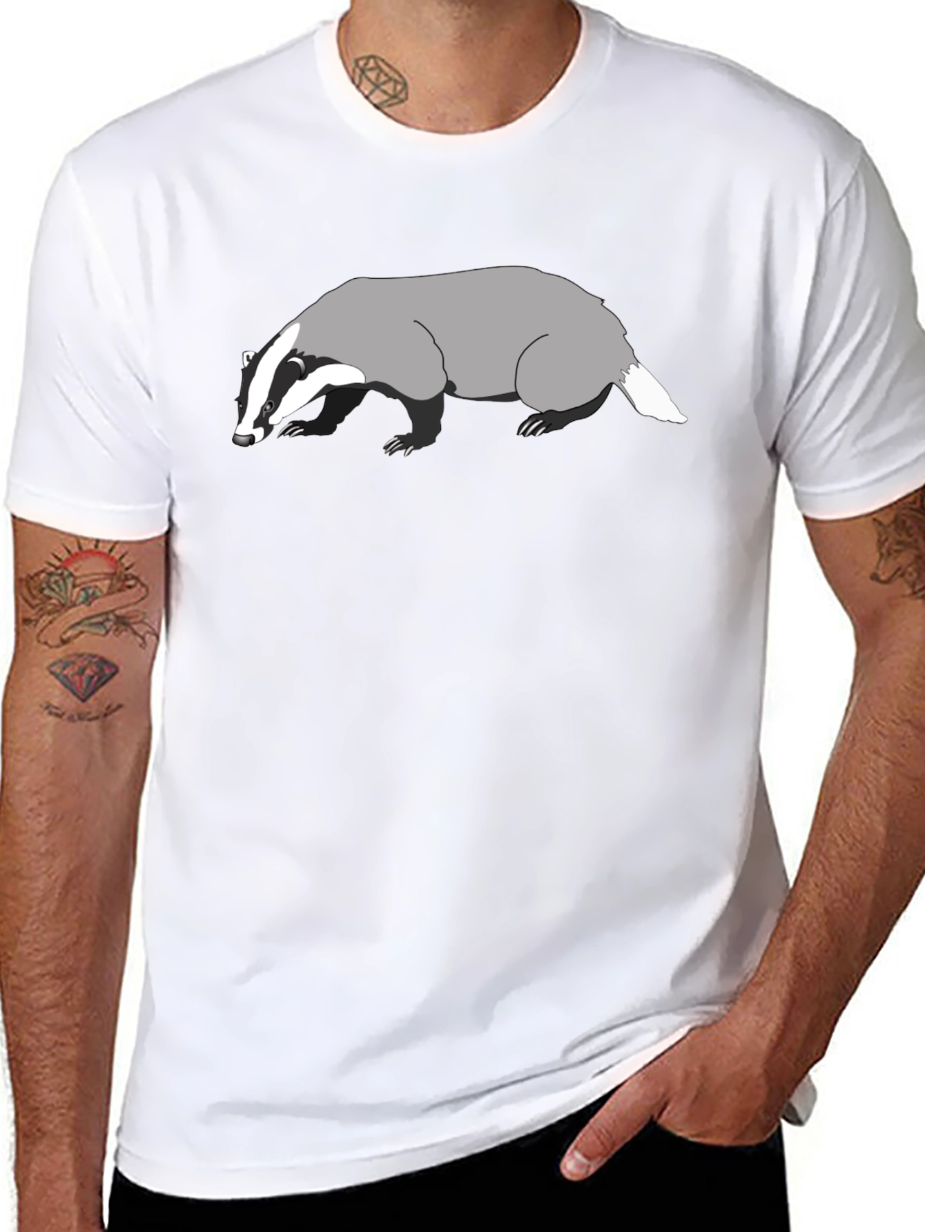 Badger Graphic Black T-Shirt - Unique Animal Design