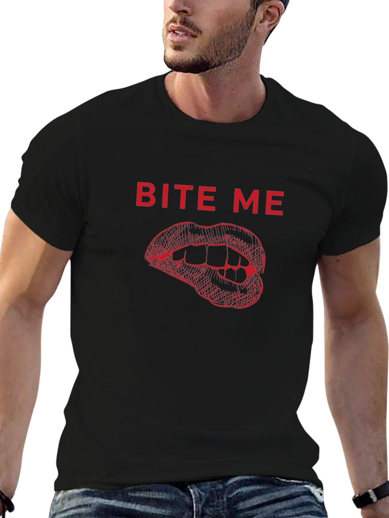 Bite Me Graphic Tee - Black Cotton T-Shirt