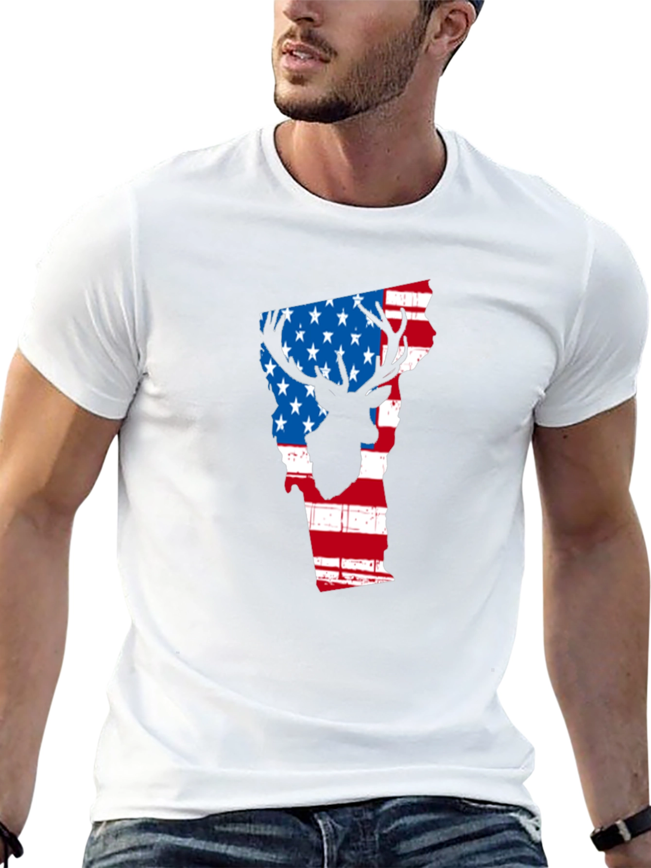 American Flag Deer Silhouette Vermont State Outline T-Shirt