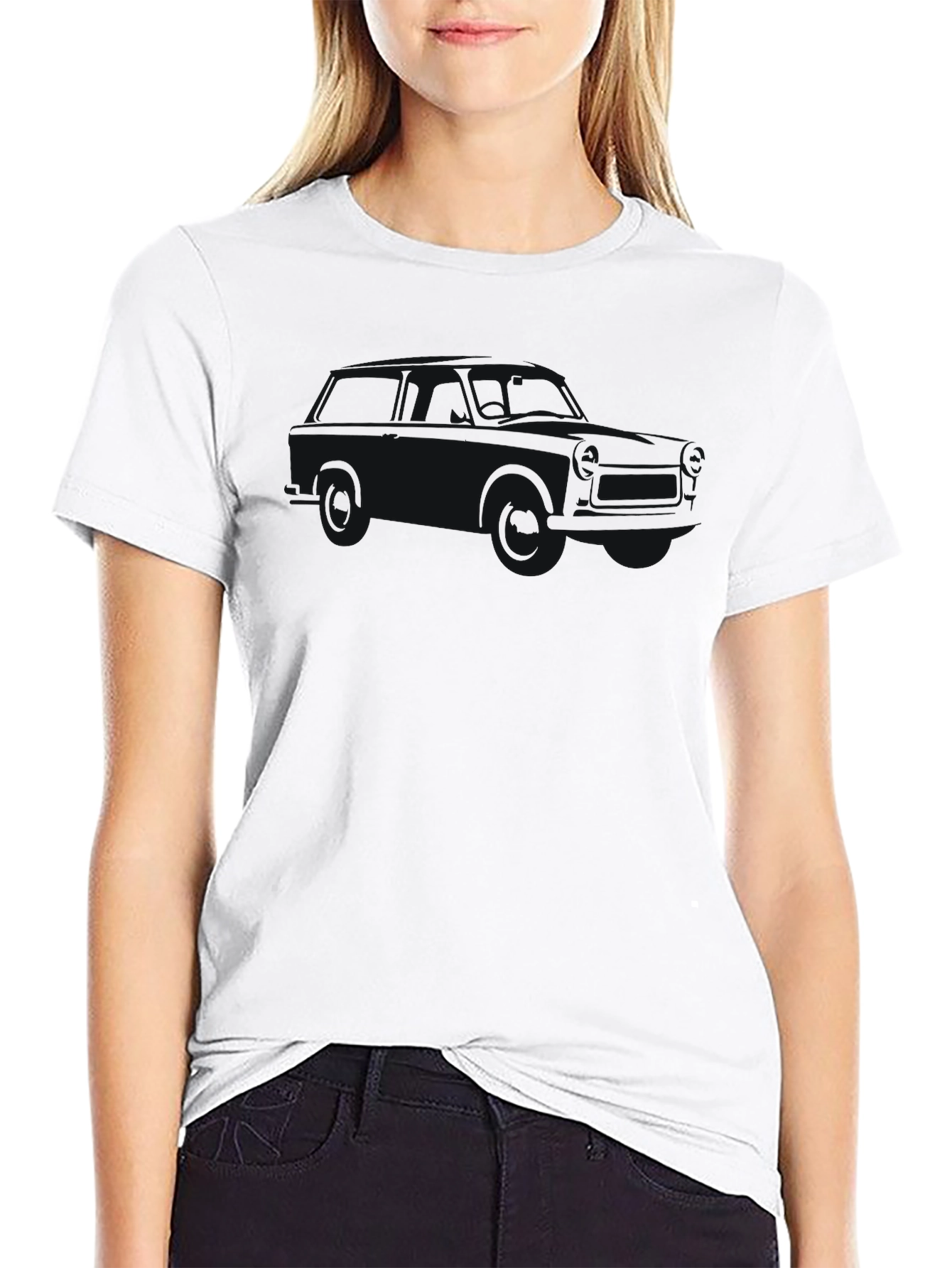 Classic Black Crew Neck Tee - Subtle Car Design