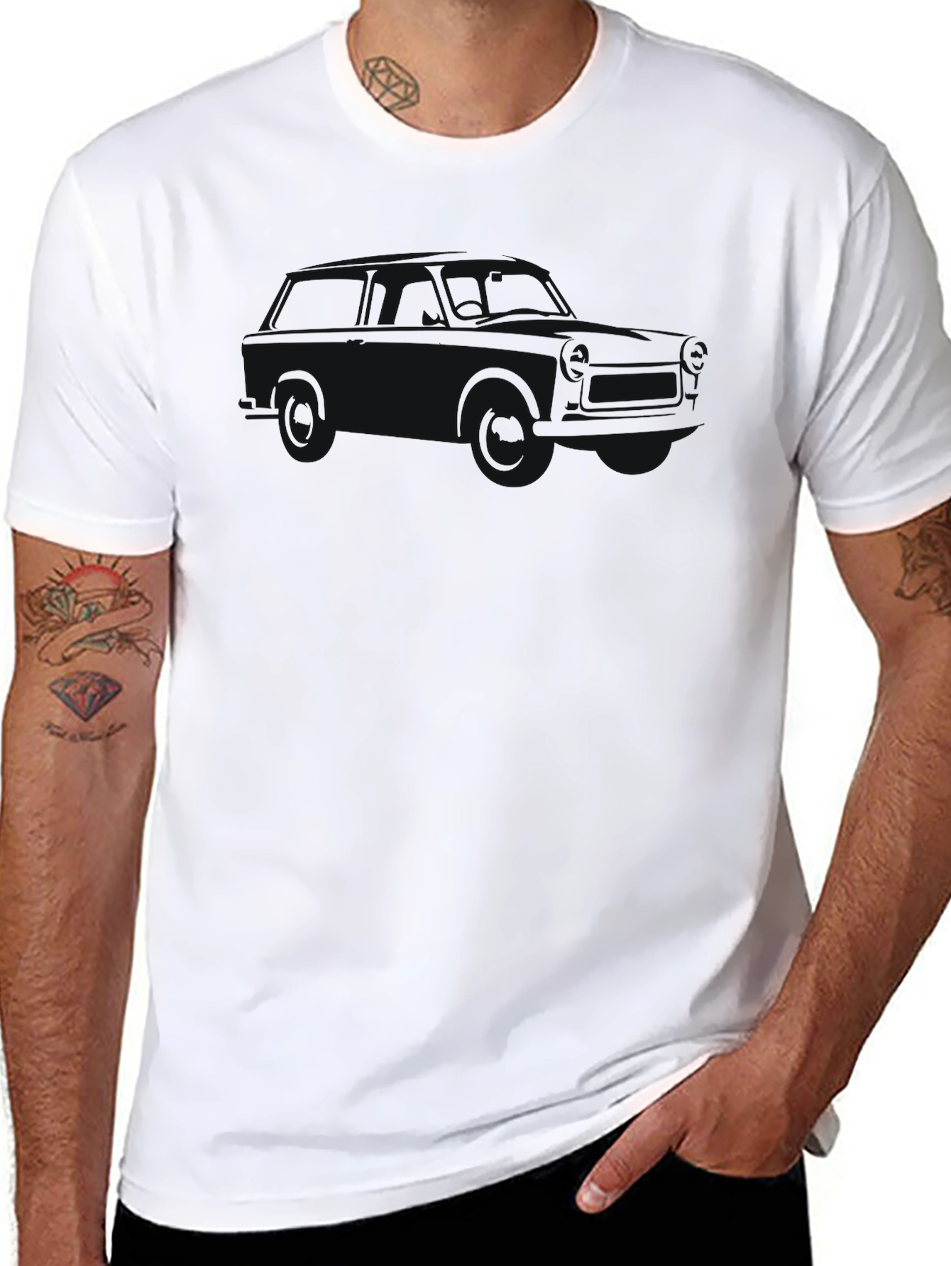 Classic Black Crew Neck Tee - Subtle Car Design