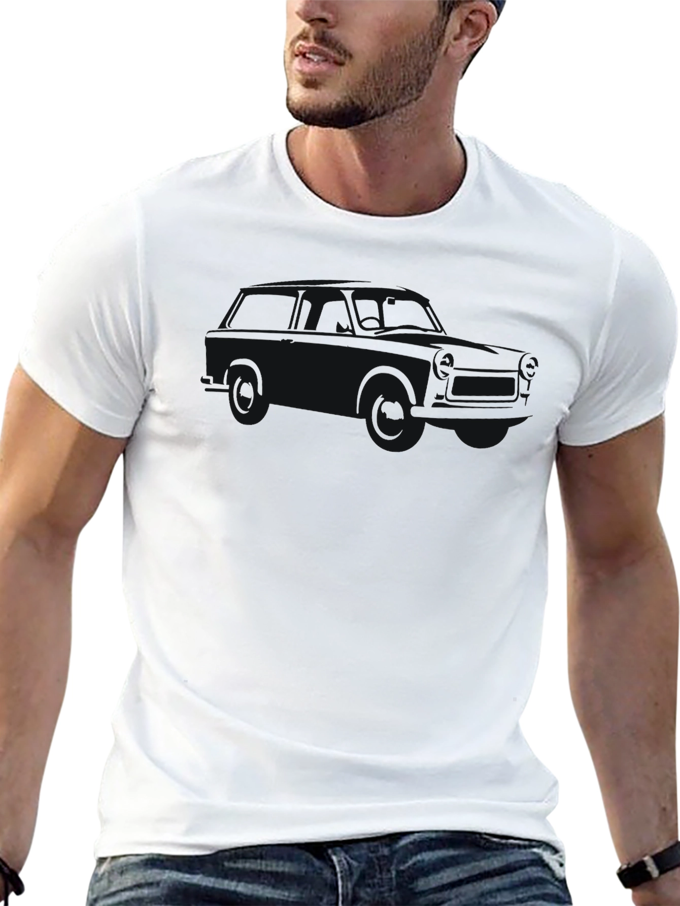 Classic Black Crew Neck Tee - Subtle Car Design