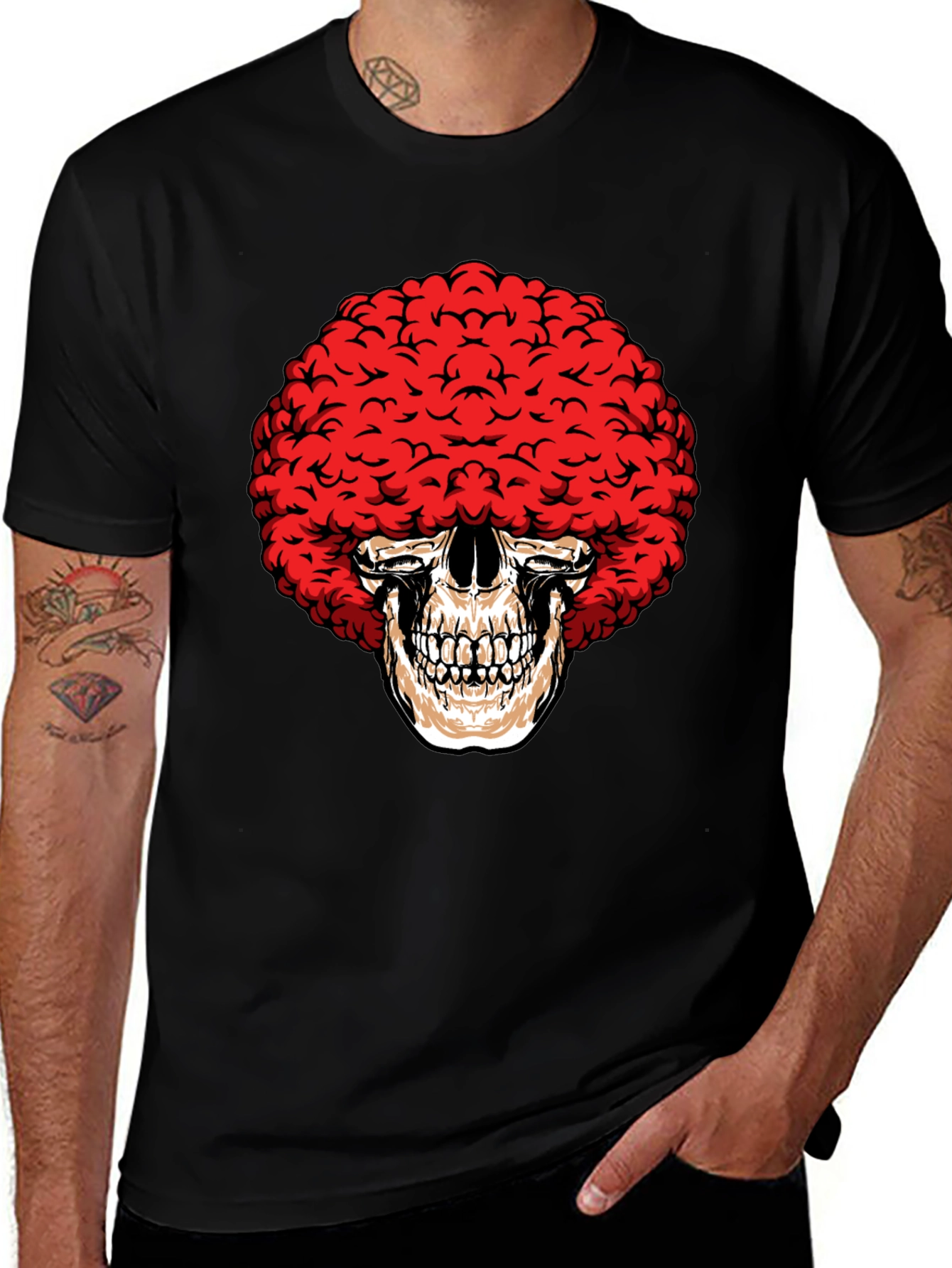 Skull Afro Black T-Shirt - Unique Graphic Tee