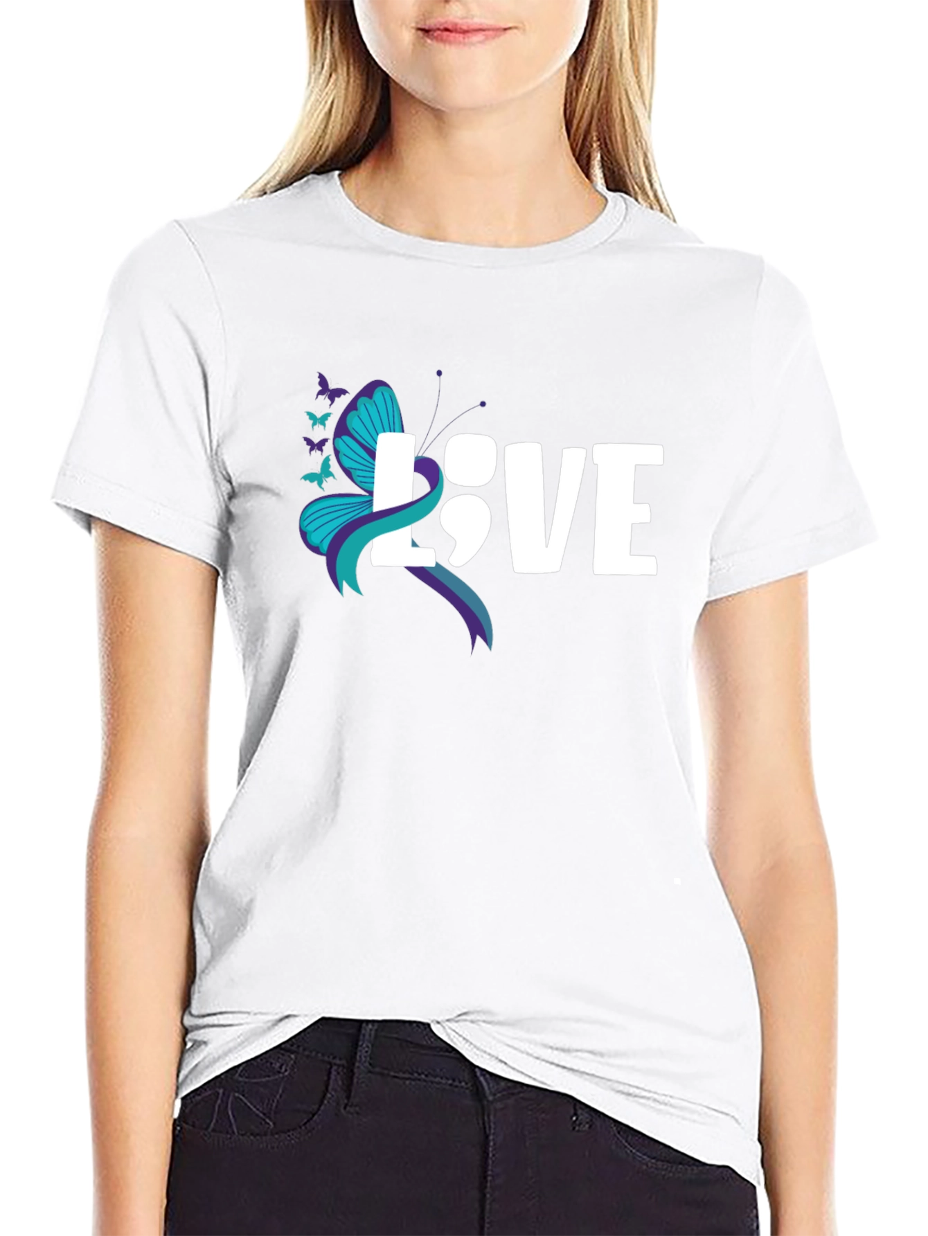 Love Semicolon Butterfly Graphic T-Shirt Suicide Awareness