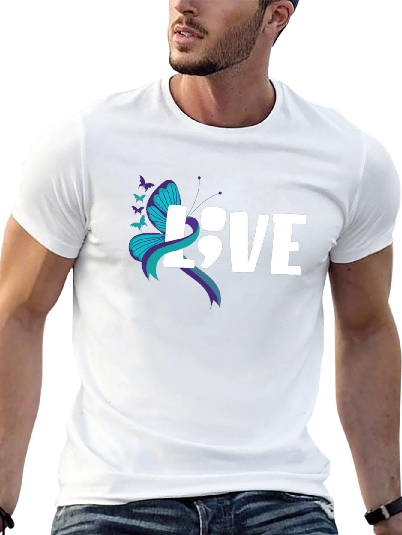 Love Semicolon Butterfly Graphic T-Shirt Suicide Awareness