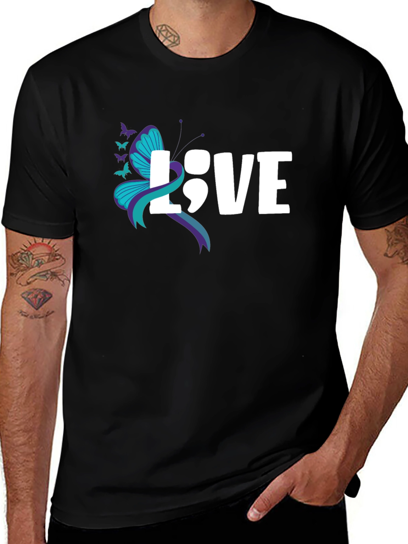 Love Semicolon Butterfly Graphic T-Shirt Suicide Awareness