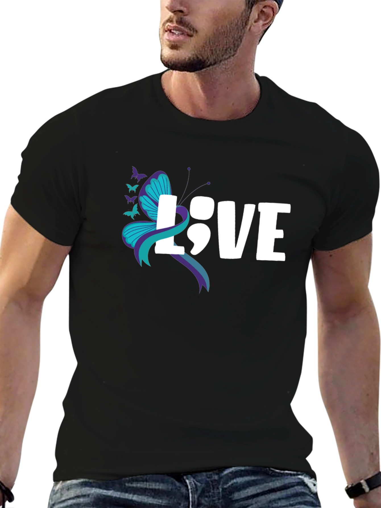 Love Semicolon Butterfly Graphic T-Shirt Suicide Awareness