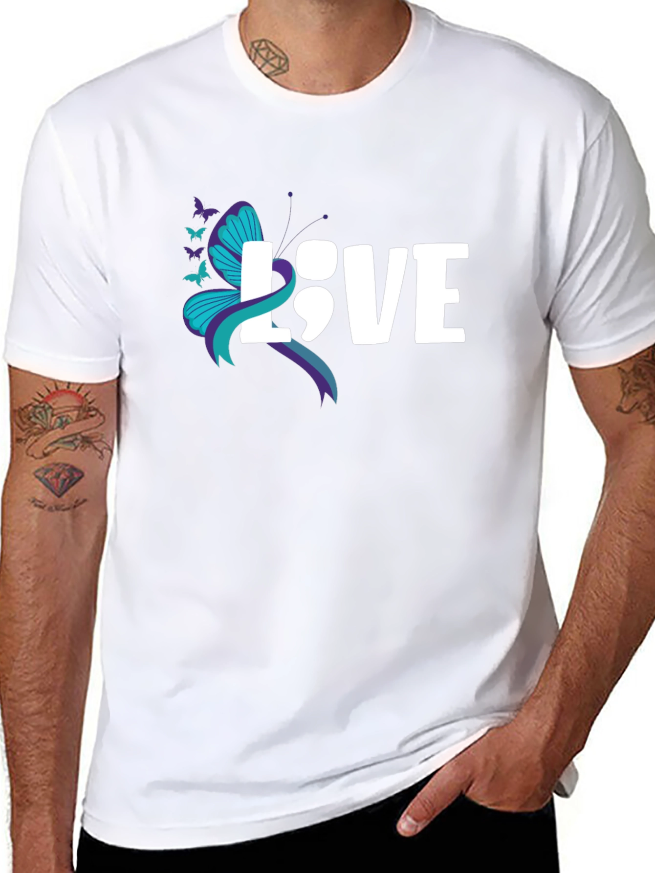 Love Semicolon Butterfly Graphic T-Shirt Suicide Awareness