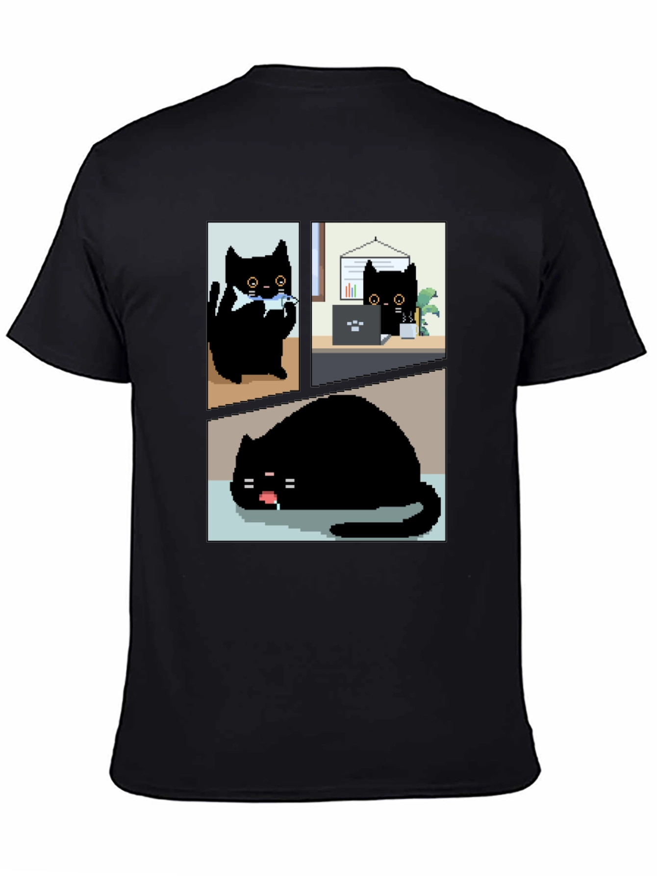 Pixel Black Cat T-Shirt - Cute & Funny