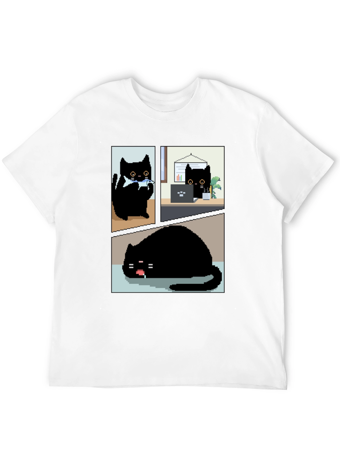 Pixel Black Cat T-Shirt - Cute & Funny