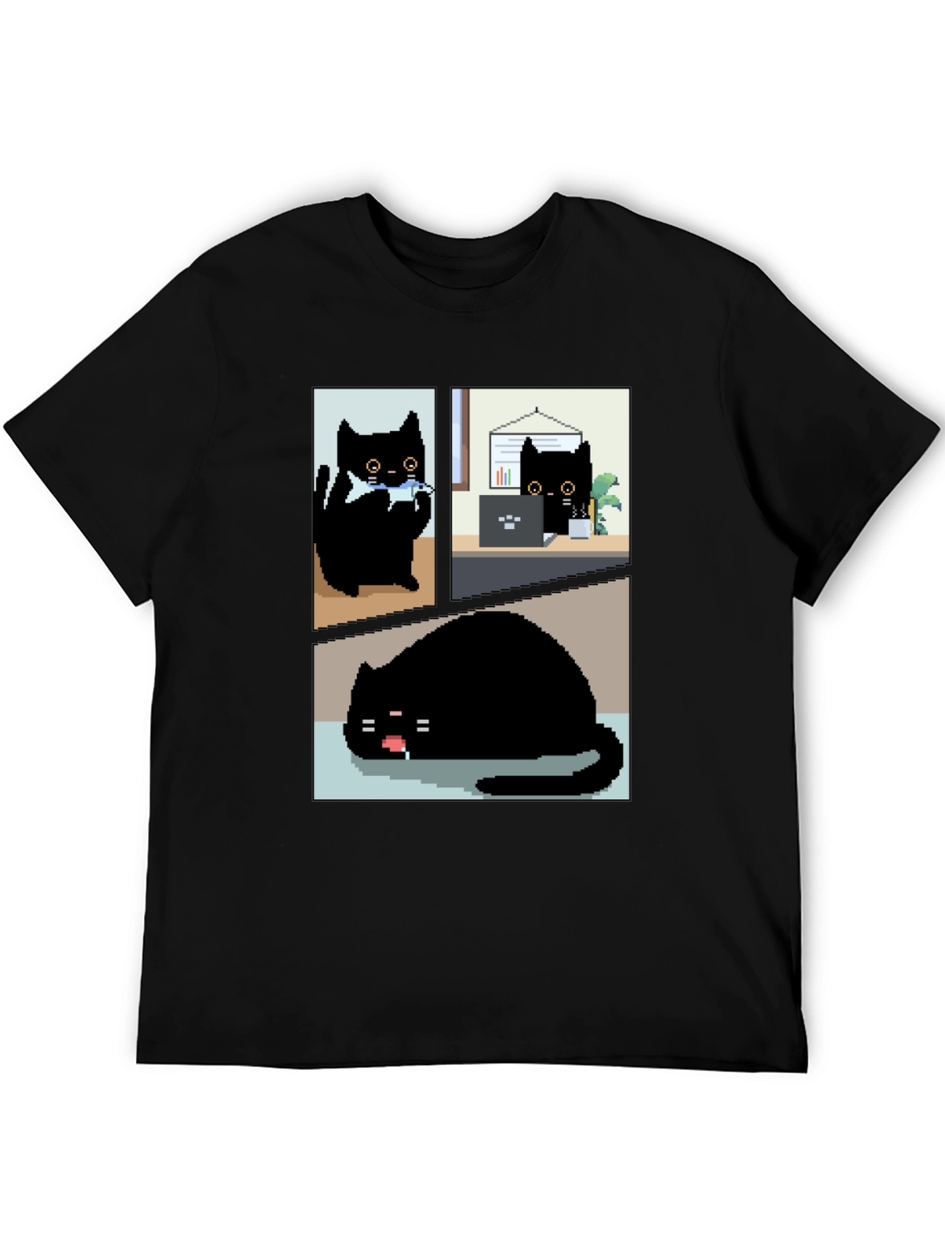 Pixel Black Cat T-Shirt - Cute & Funny