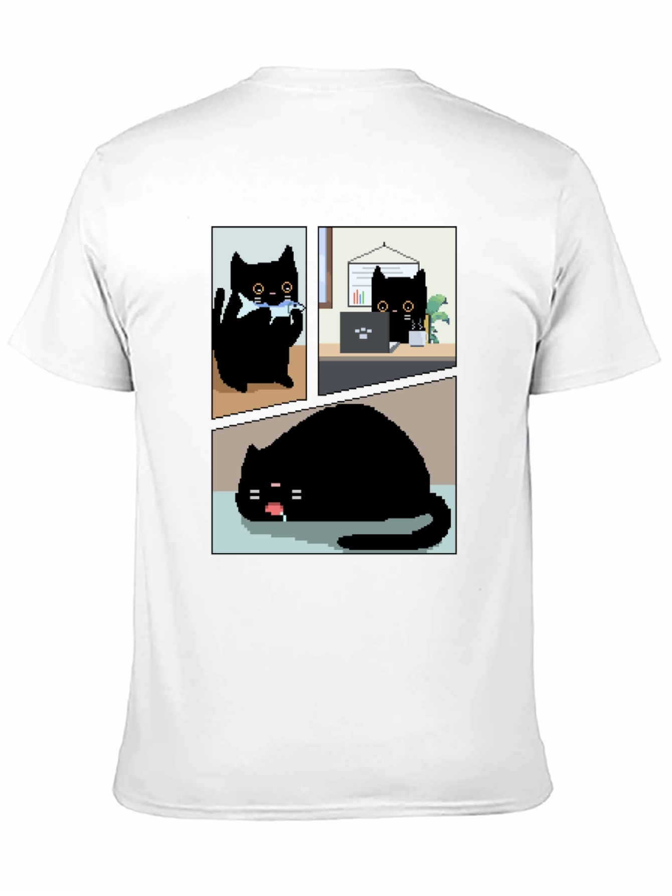 Pixel Black Cat T-Shirt - Cute & Funny
