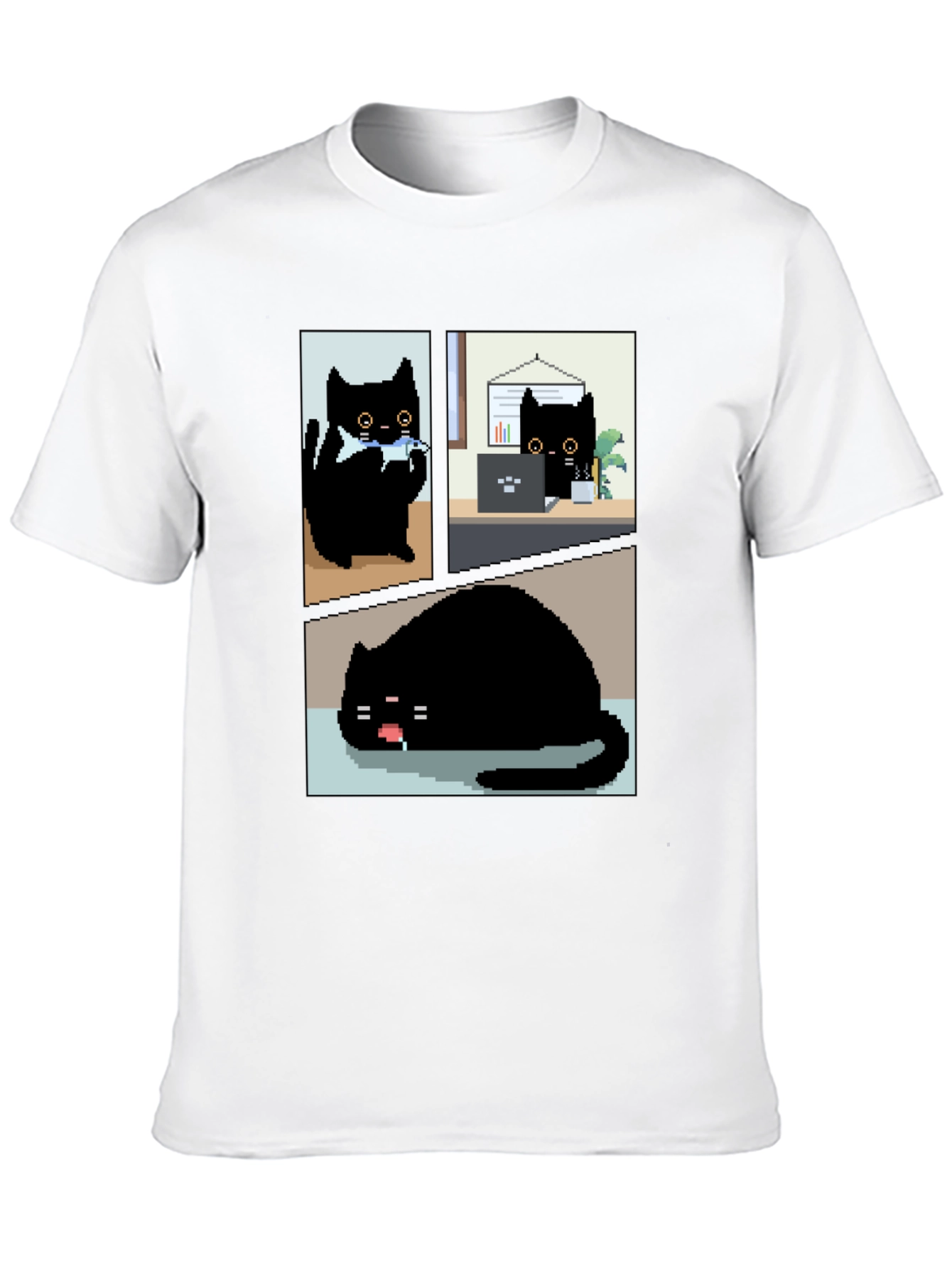 Pixel Black Cat T-Shirt - Cute & Funny