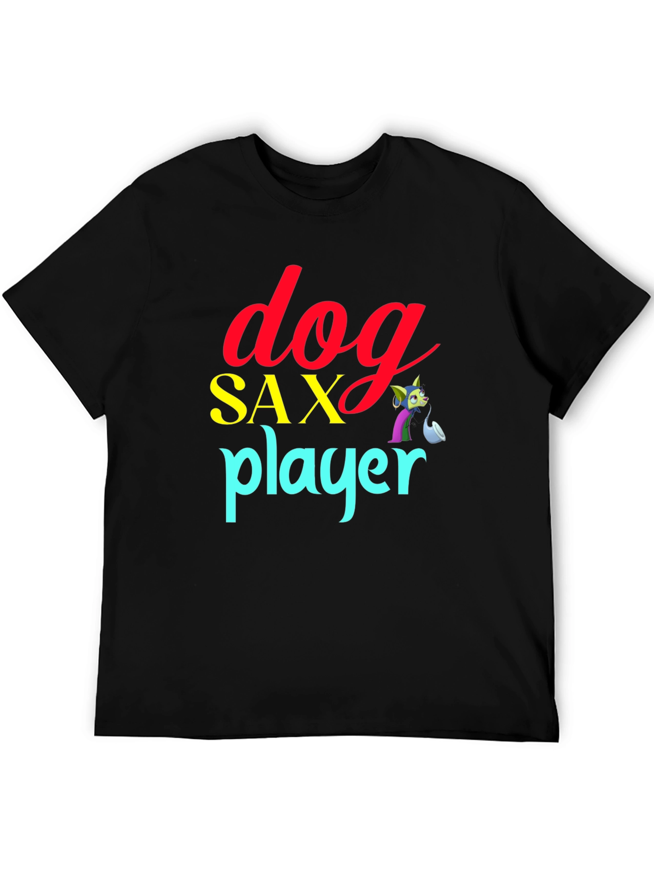 Dog Sax Player Black T-Shirt