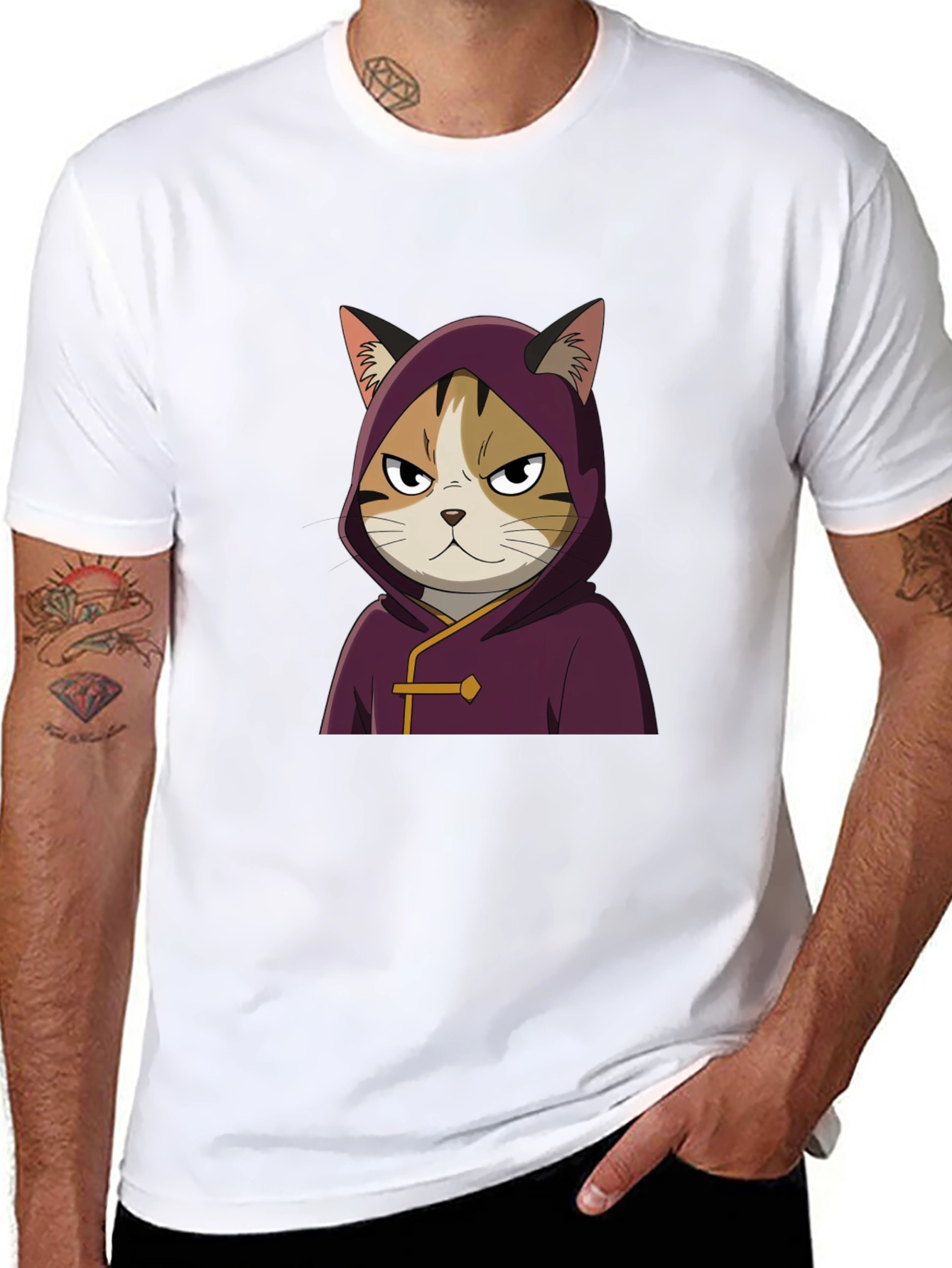 Cat in Hooded Robe Graphic Tee