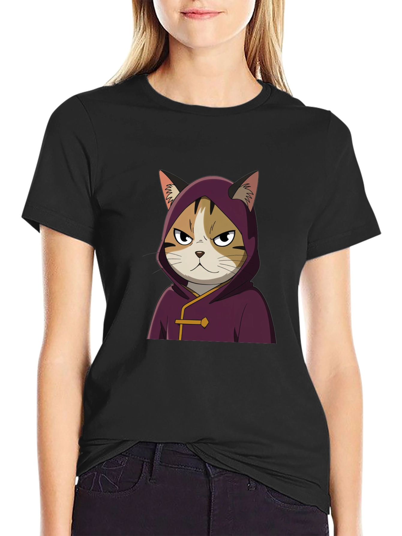 Cat in Hooded Robe Graphic Tee
