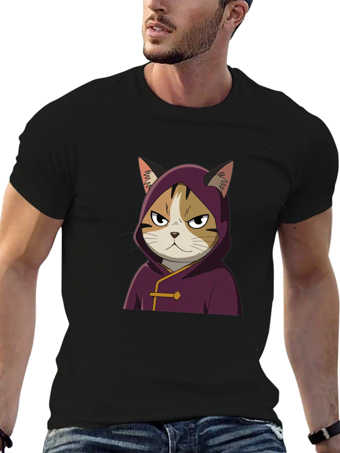 Cat in Hooded Robe Graphic Tee