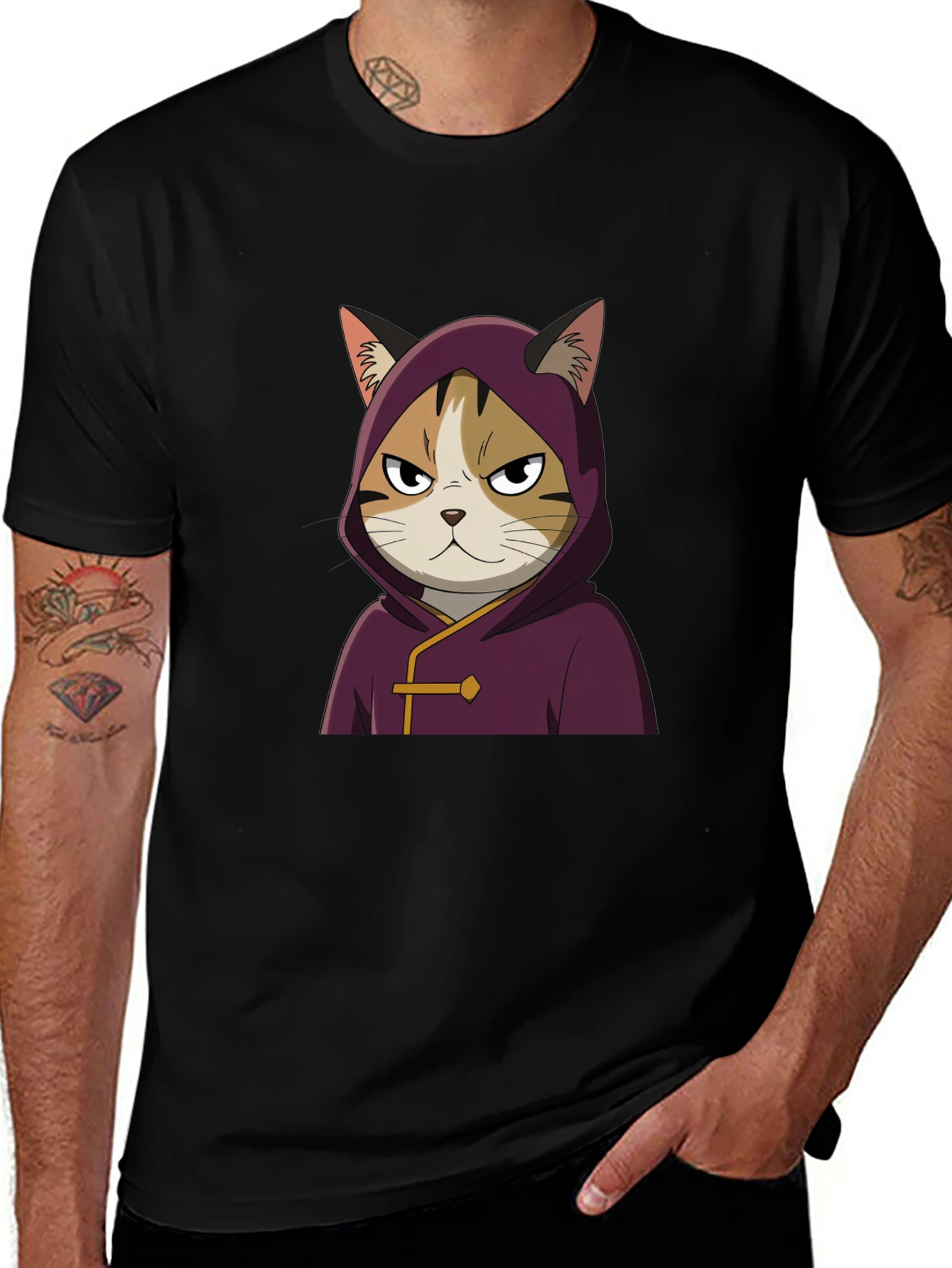 Cat in Hooded Robe Graphic Tee