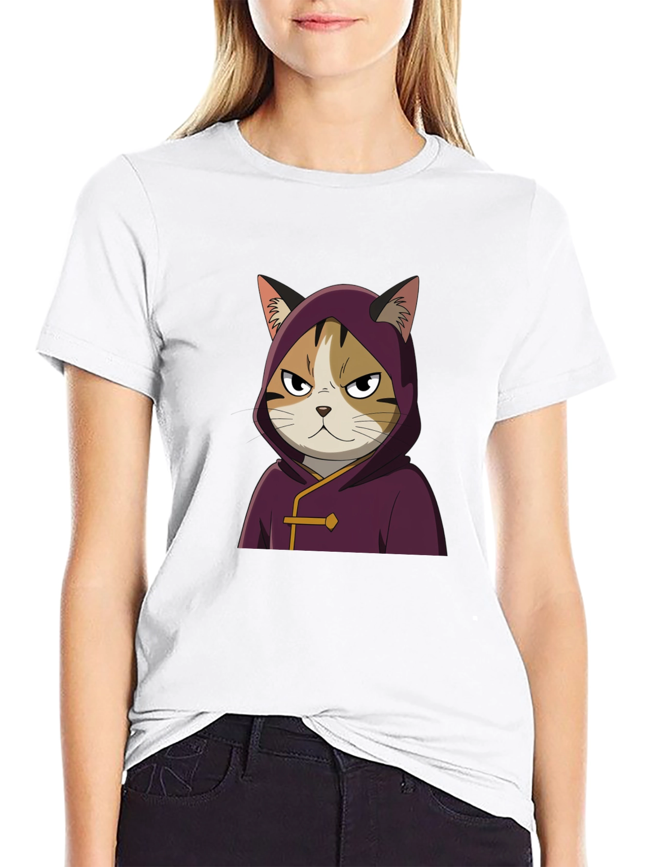 Cat in Hooded Robe Graphic Tee