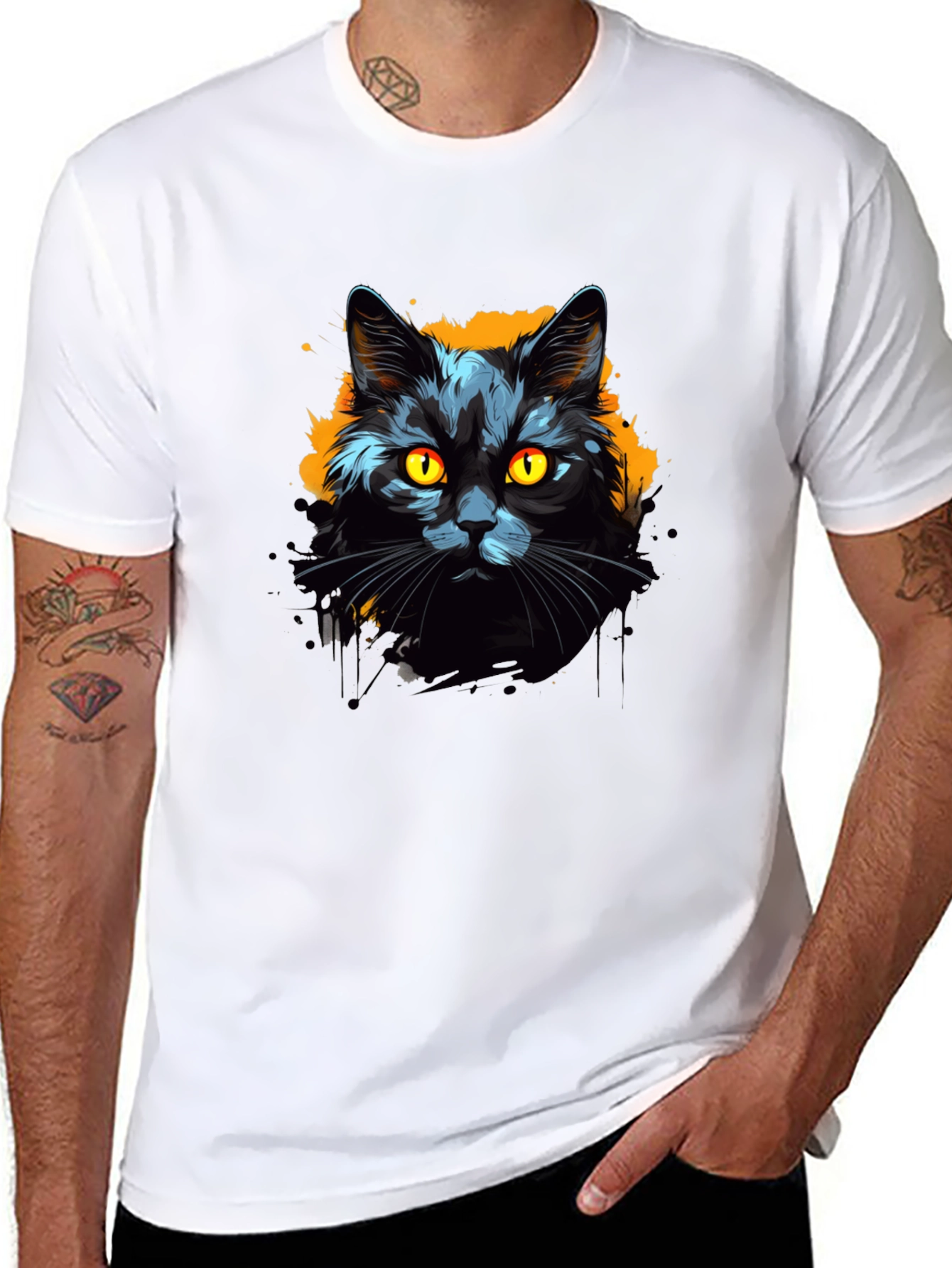 Black Cat Graphic Tee - Mens Cotton T-Shirt