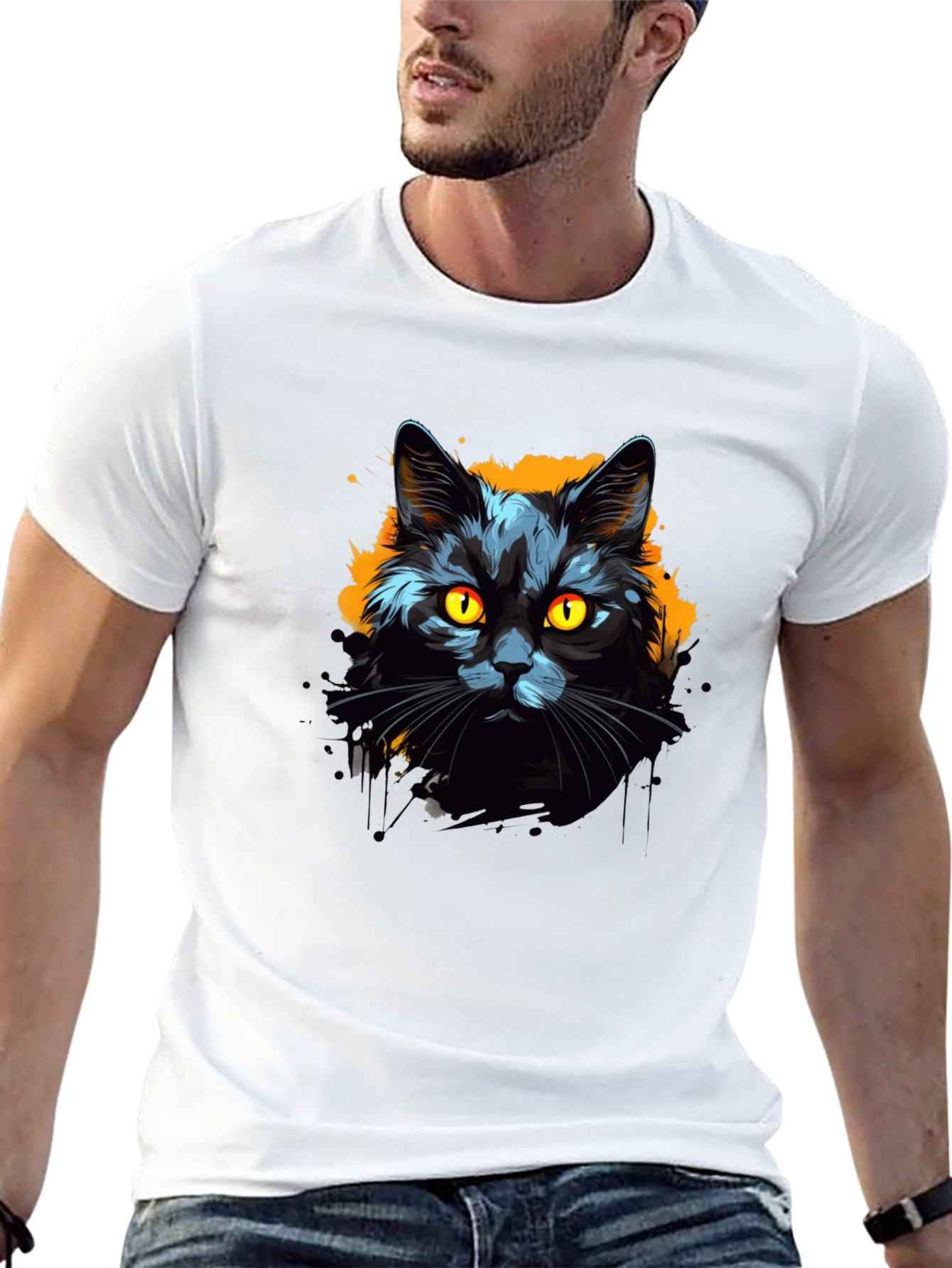 Black Cat Graphic Tee - Mens Cotton T-Shirt