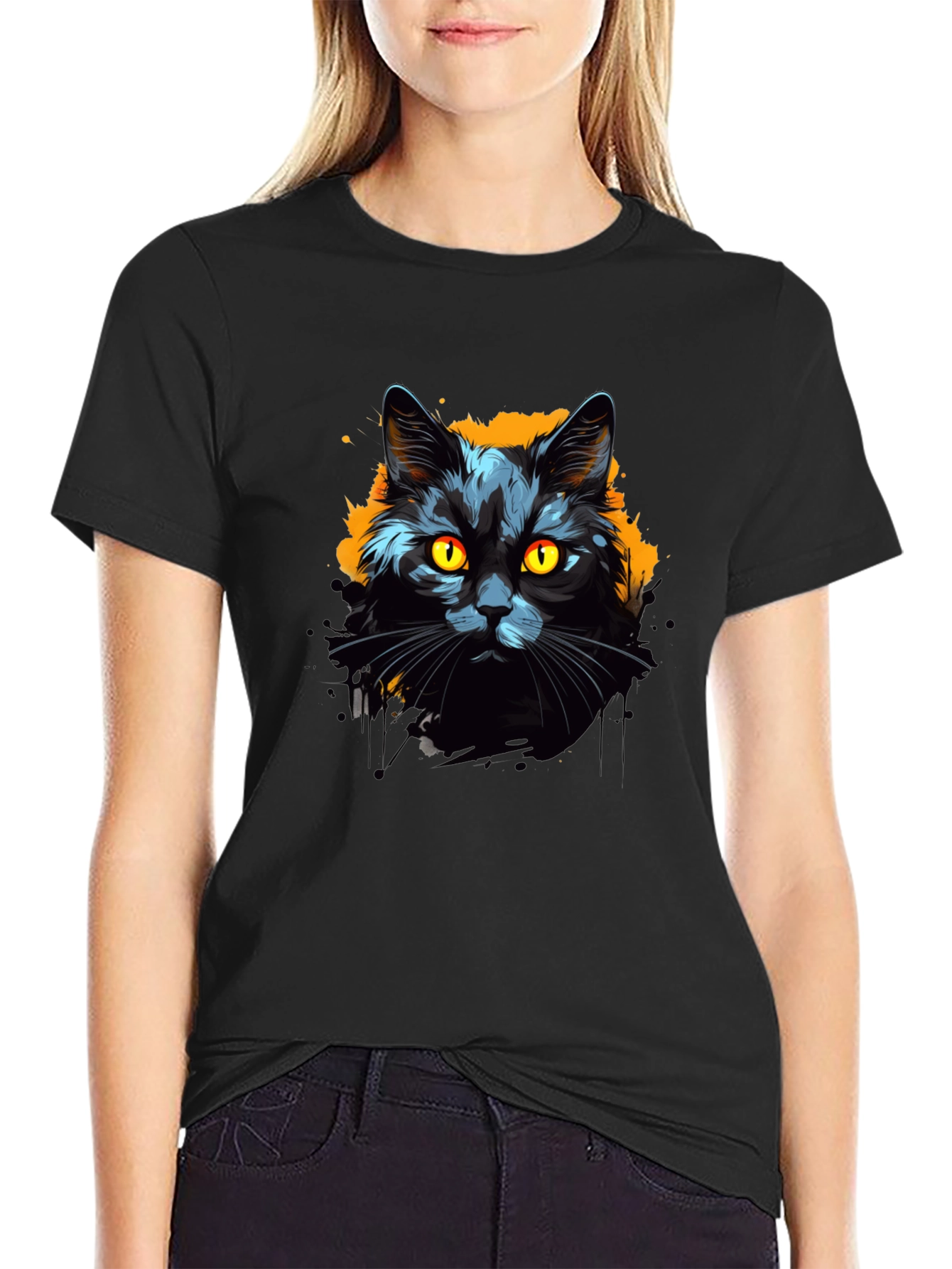 Black Cat Graphic Tee - Mens Cotton T-Shirt