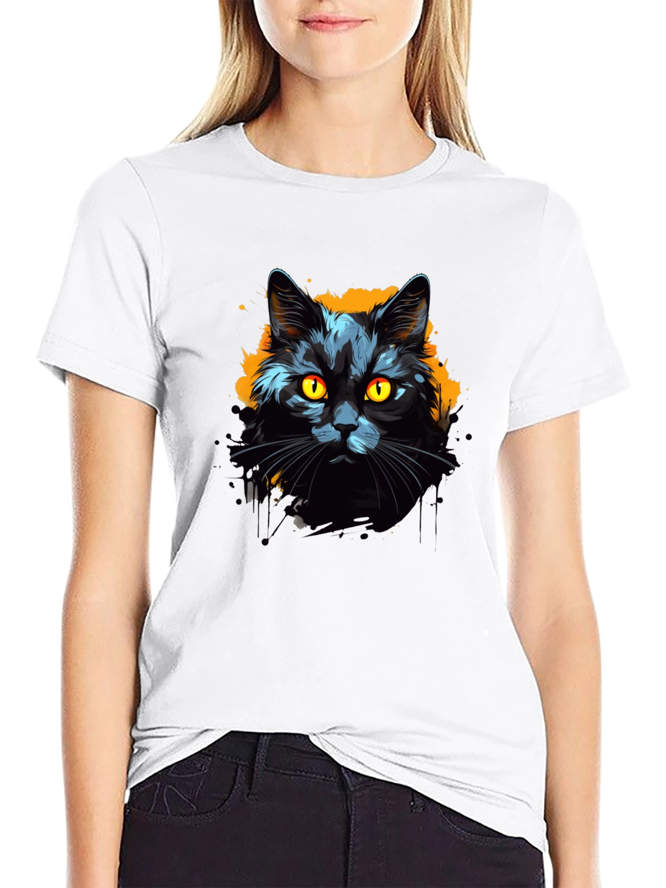 Black Cat Graphic Tee - Mens Cotton T-Shirt