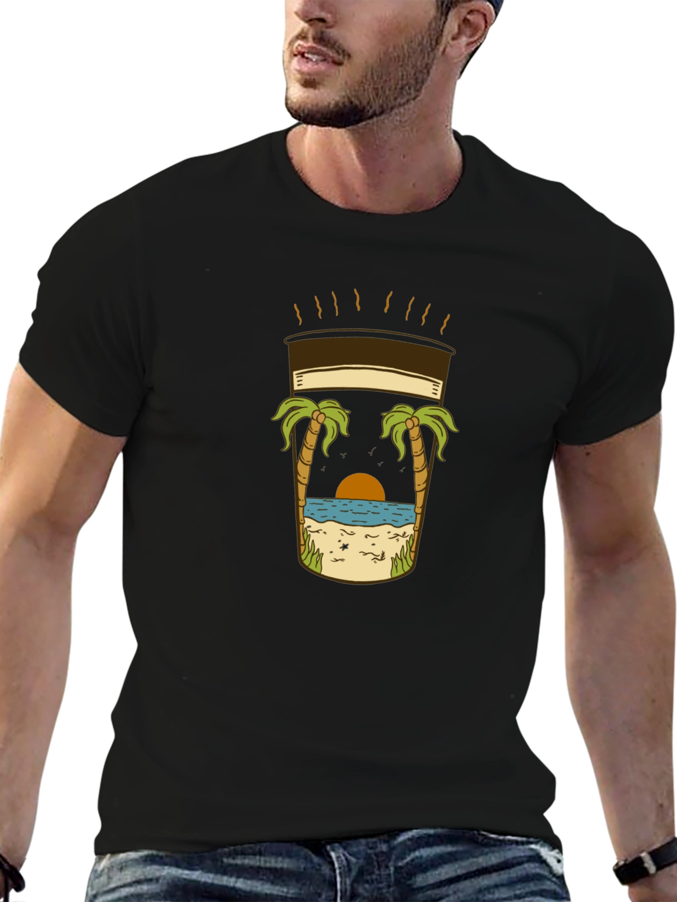 Beach Coffee T-Shirt - Relaxed Coastal Vibes