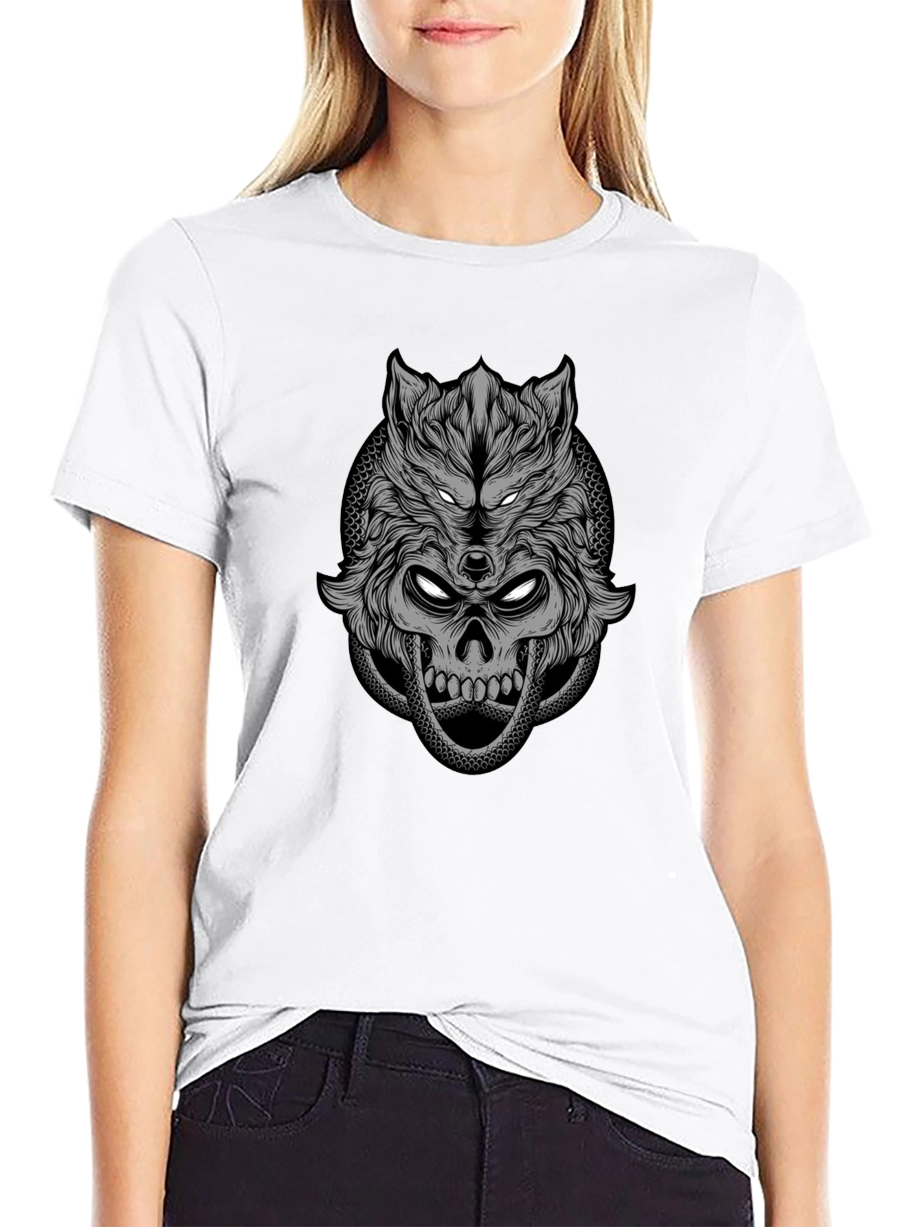 Wolf Skull Graphic Tee - Dark Style T-Shirt
