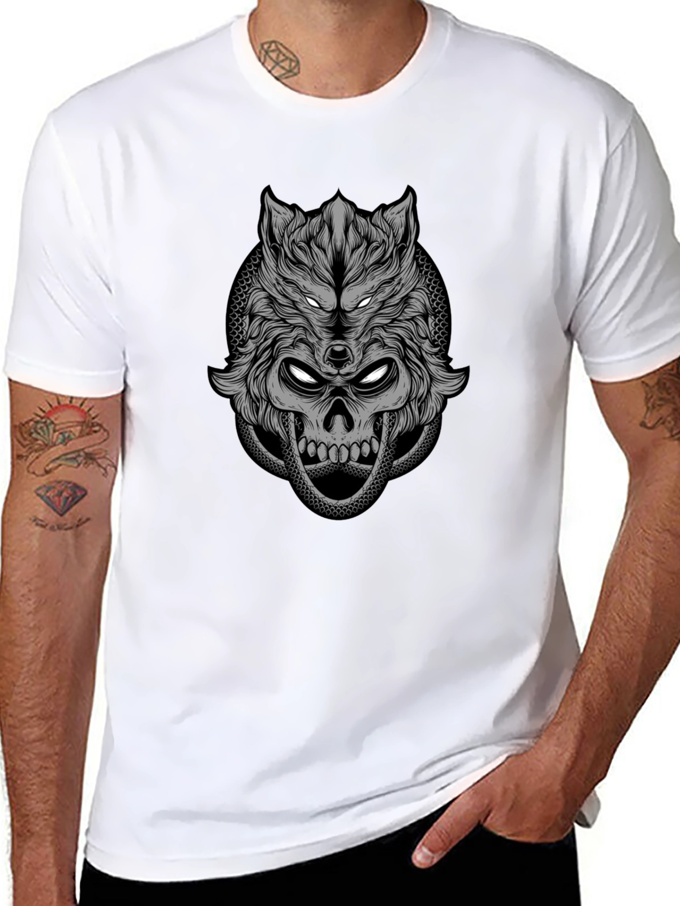 Wolf Skull Graphic Tee - Dark Style T-Shirt