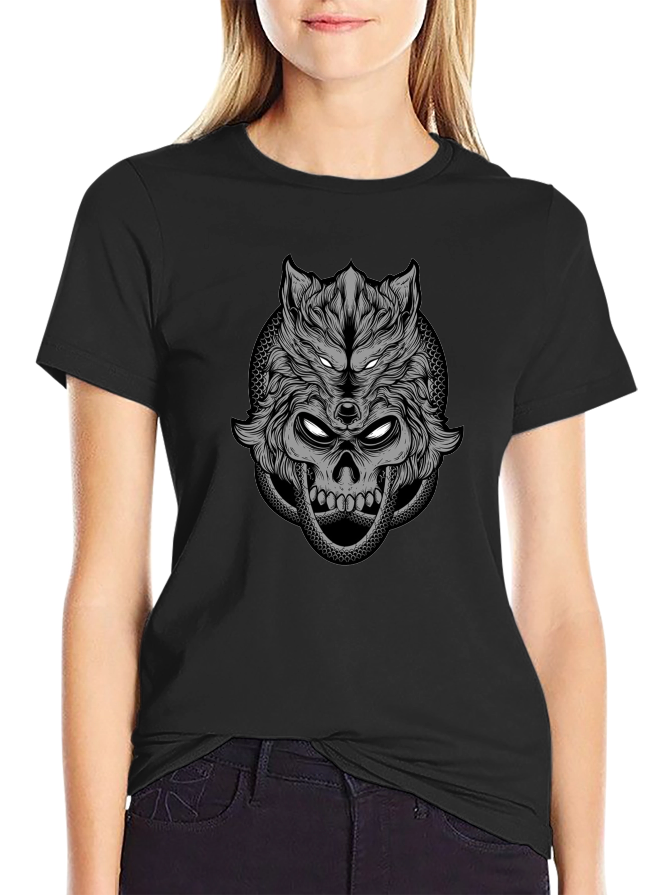 Wolf Skull Graphic Tee - Dark Style T-Shirt