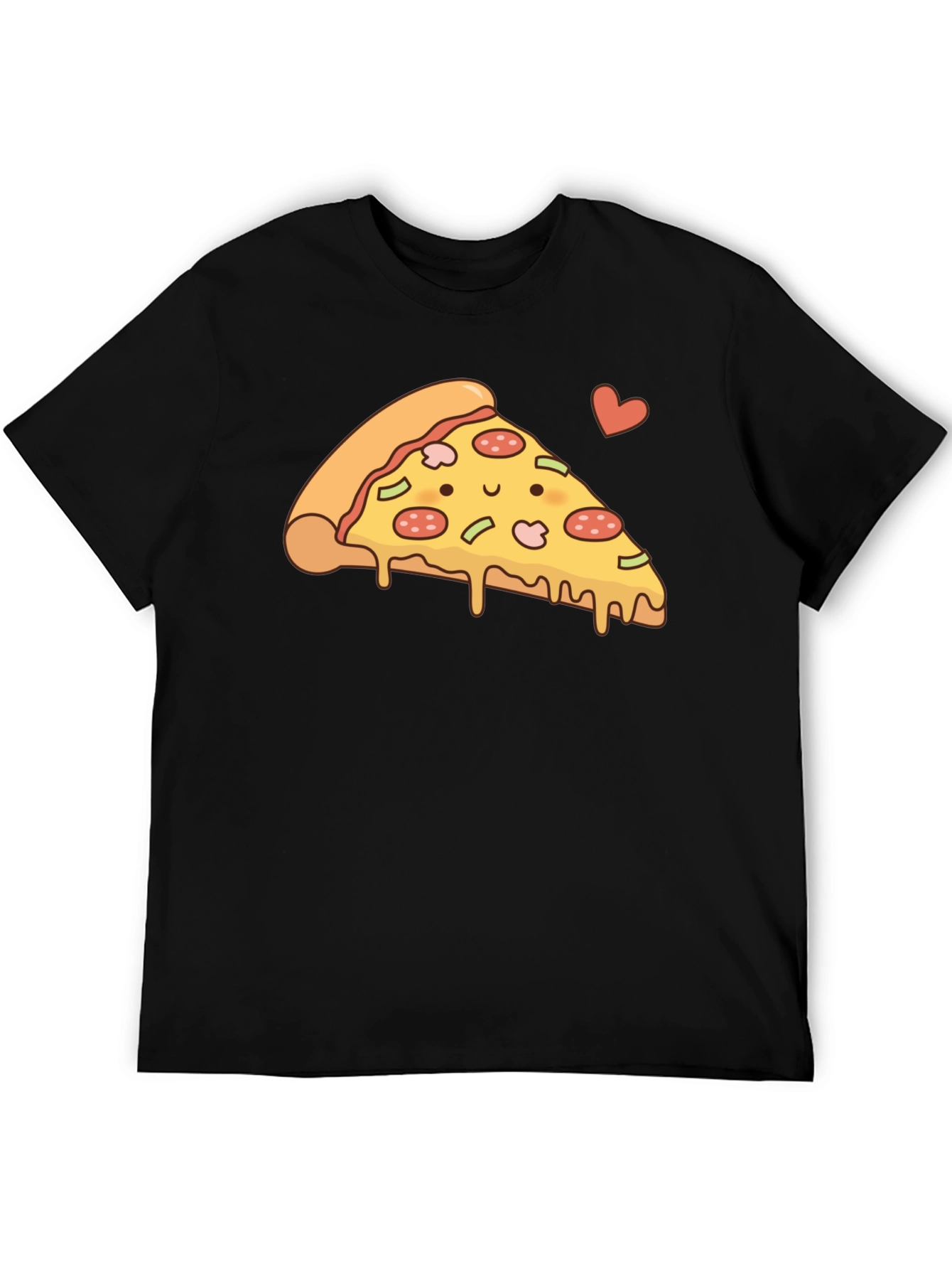 Cute Pizza Slice Graphic T-Shirt - Black