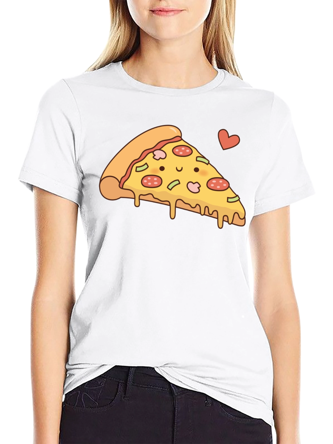 Cute Pizza Slice Graphic T-Shirt - Black