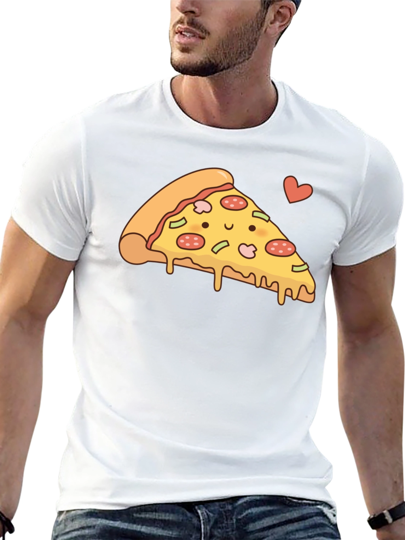 Cute Pizza Slice Graphic T-Shirt - Black