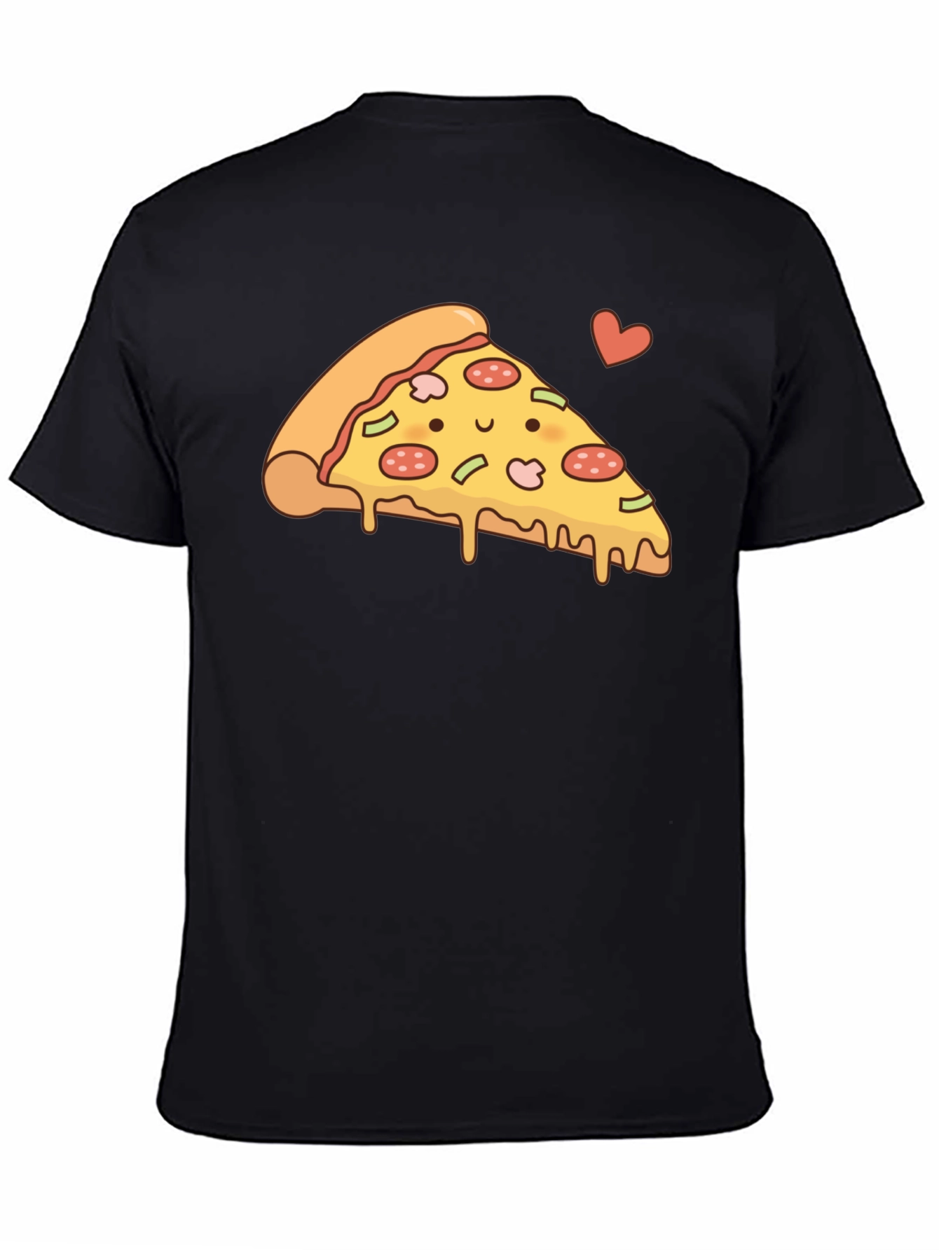 Cute Pizza Slice Graphic T-Shirt - Black