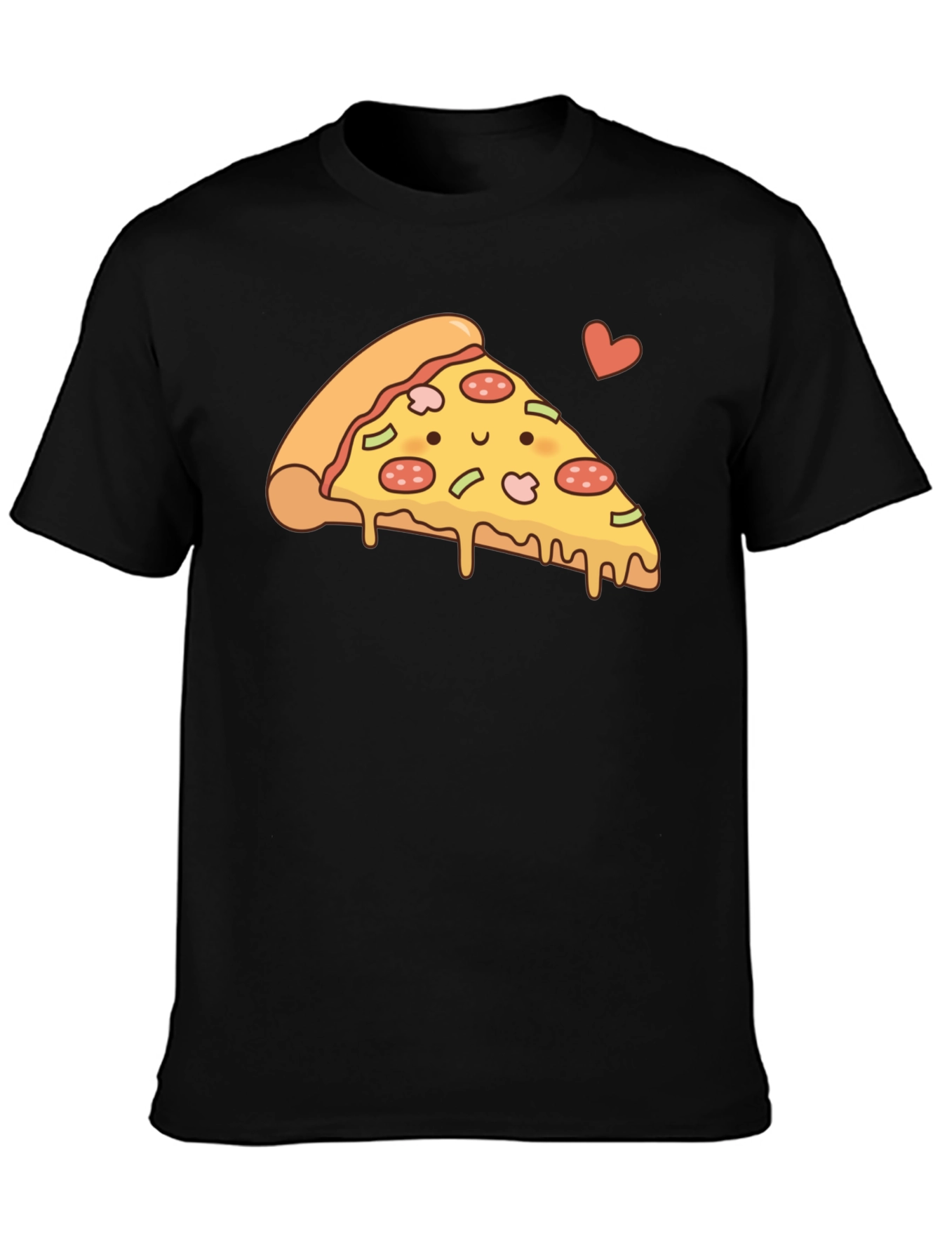 Cute Pizza Slice Graphic T-Shirt - Black