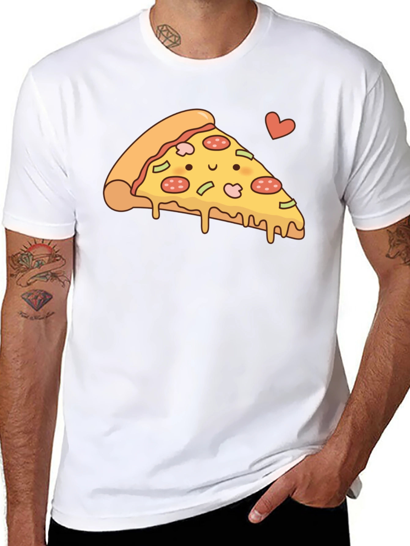 Cute Pizza Slice Graphic T-Shirt - Black