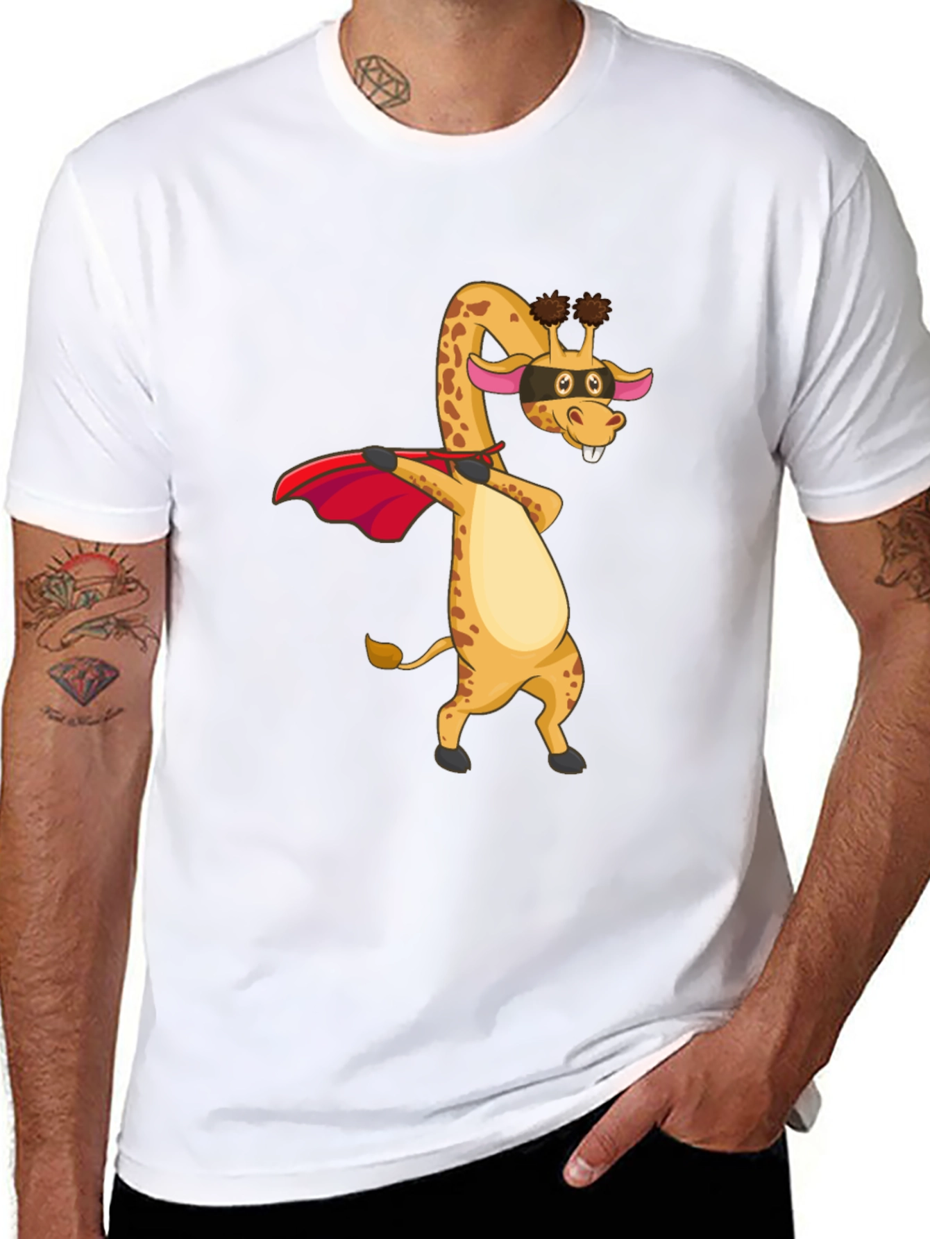 Superhero Giraffe Mens Black T-Shirt