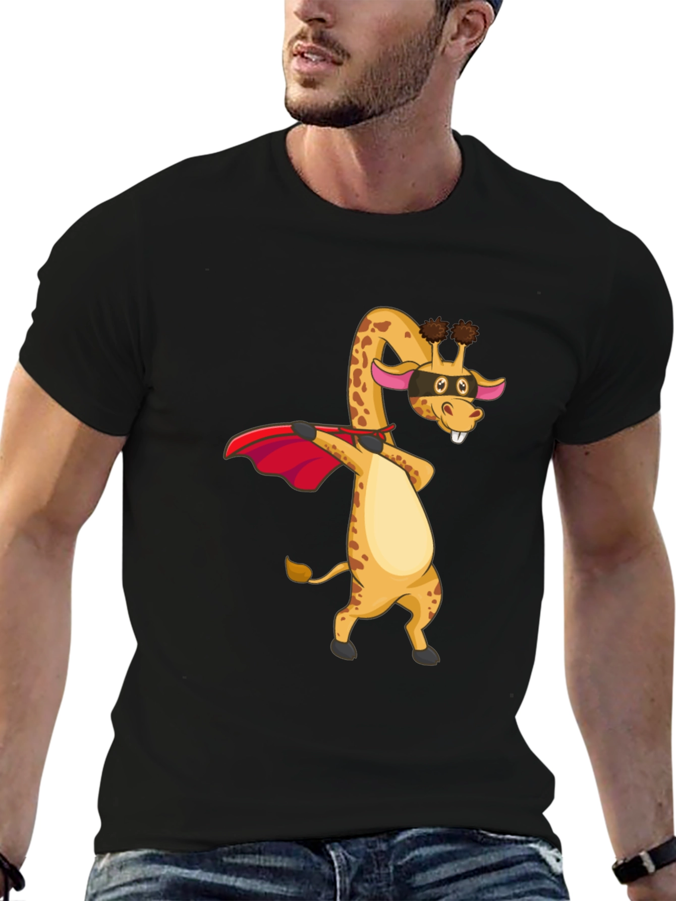 Superhero Giraffe Mens Black T-Shirt