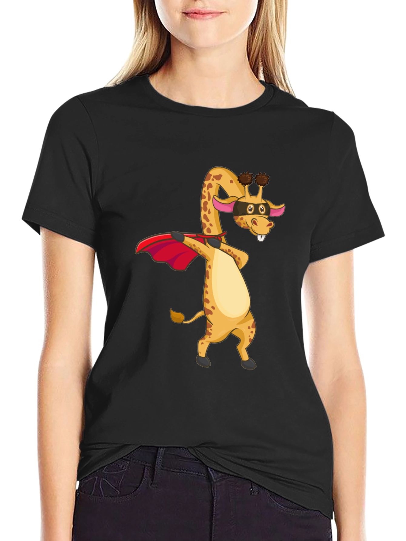 Superhero Giraffe Mens Black T-Shirt