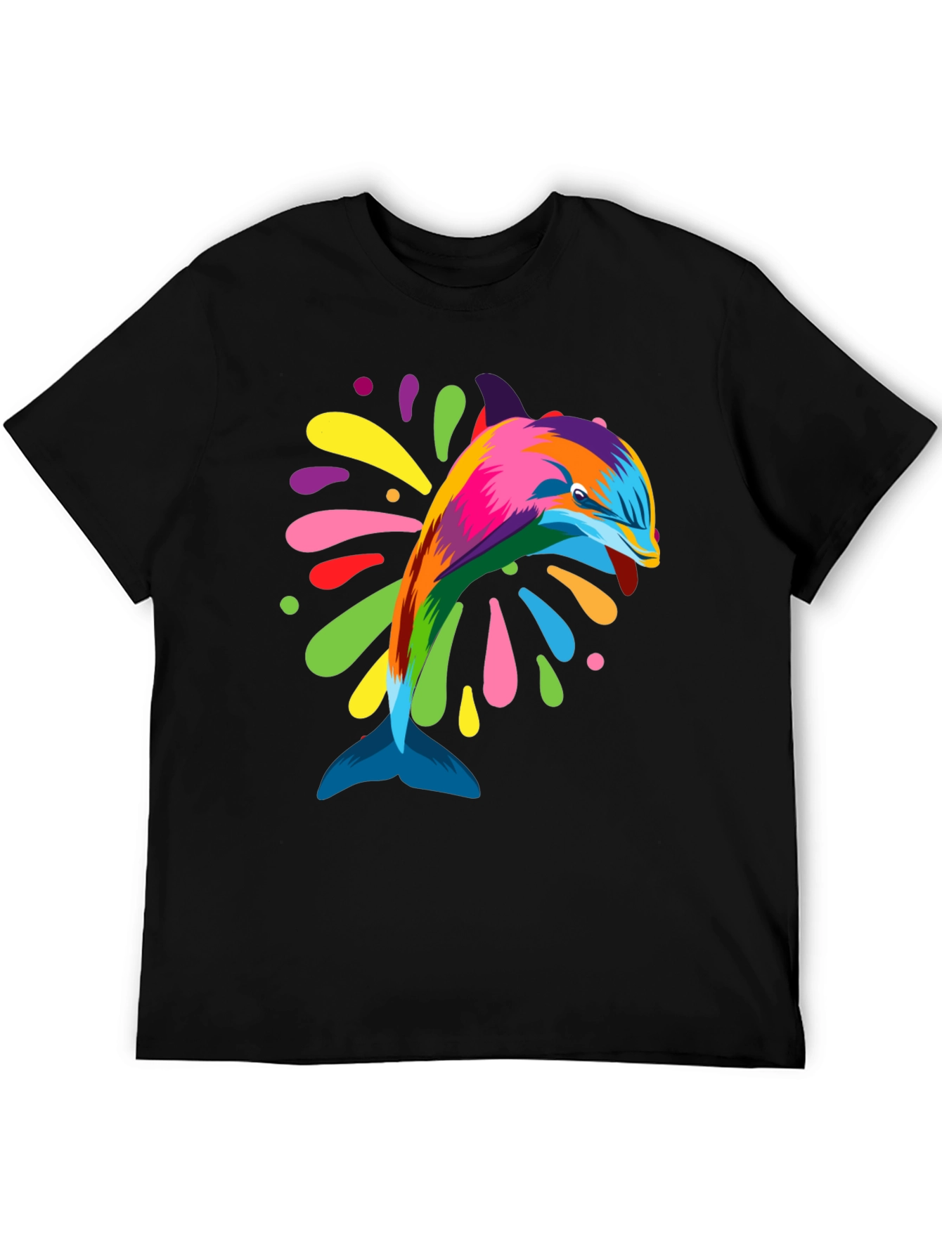 Vibrant Dolphin Graphic Tee - Black