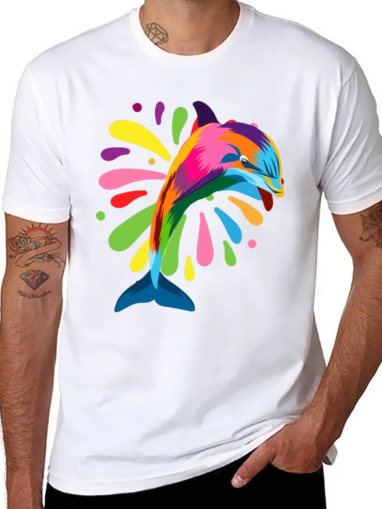 Vibrant Dolphin Graphic Tee - Black