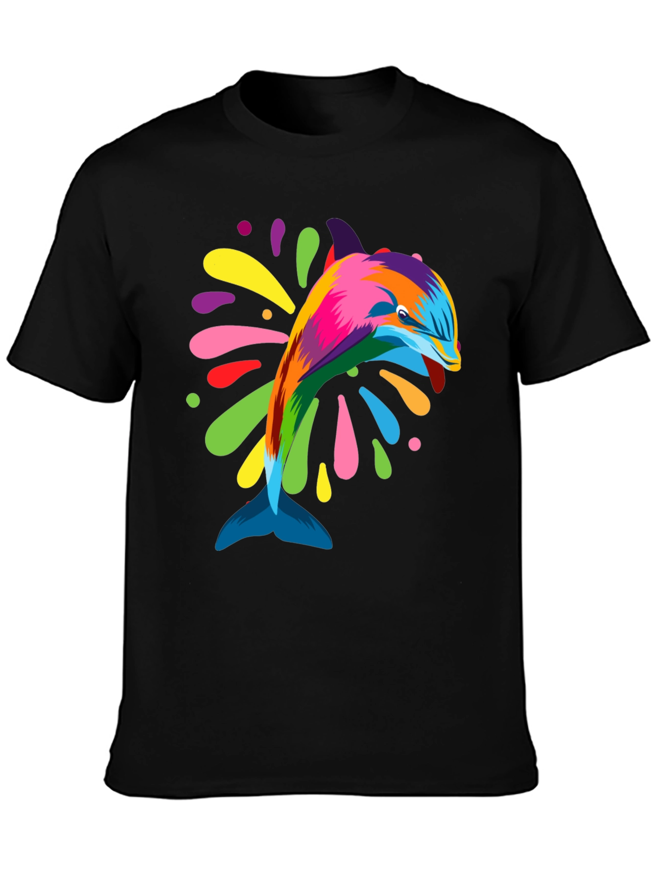 Vibrant Dolphin Graphic Tee - Black