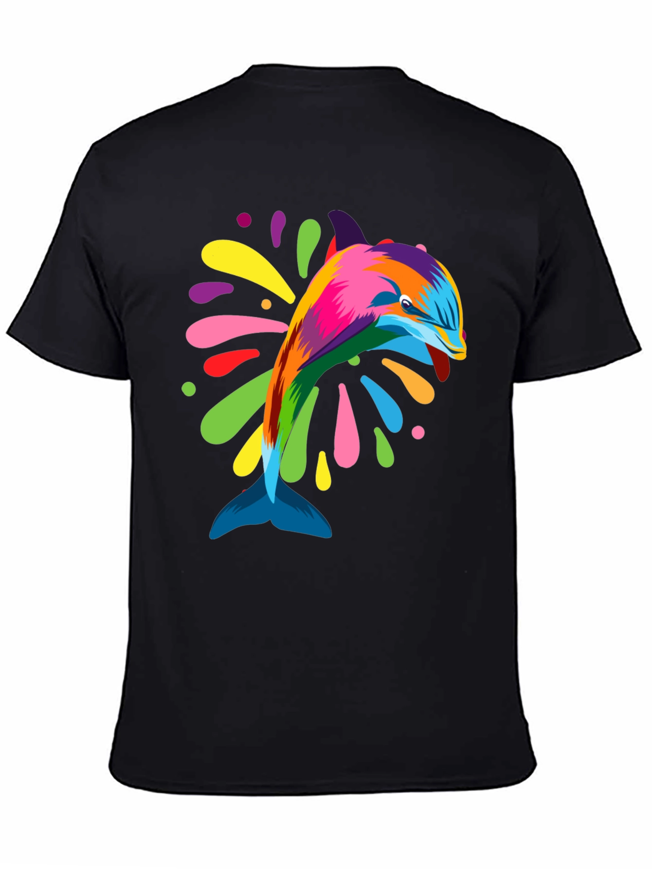 Vibrant Dolphin Graphic Tee - Black