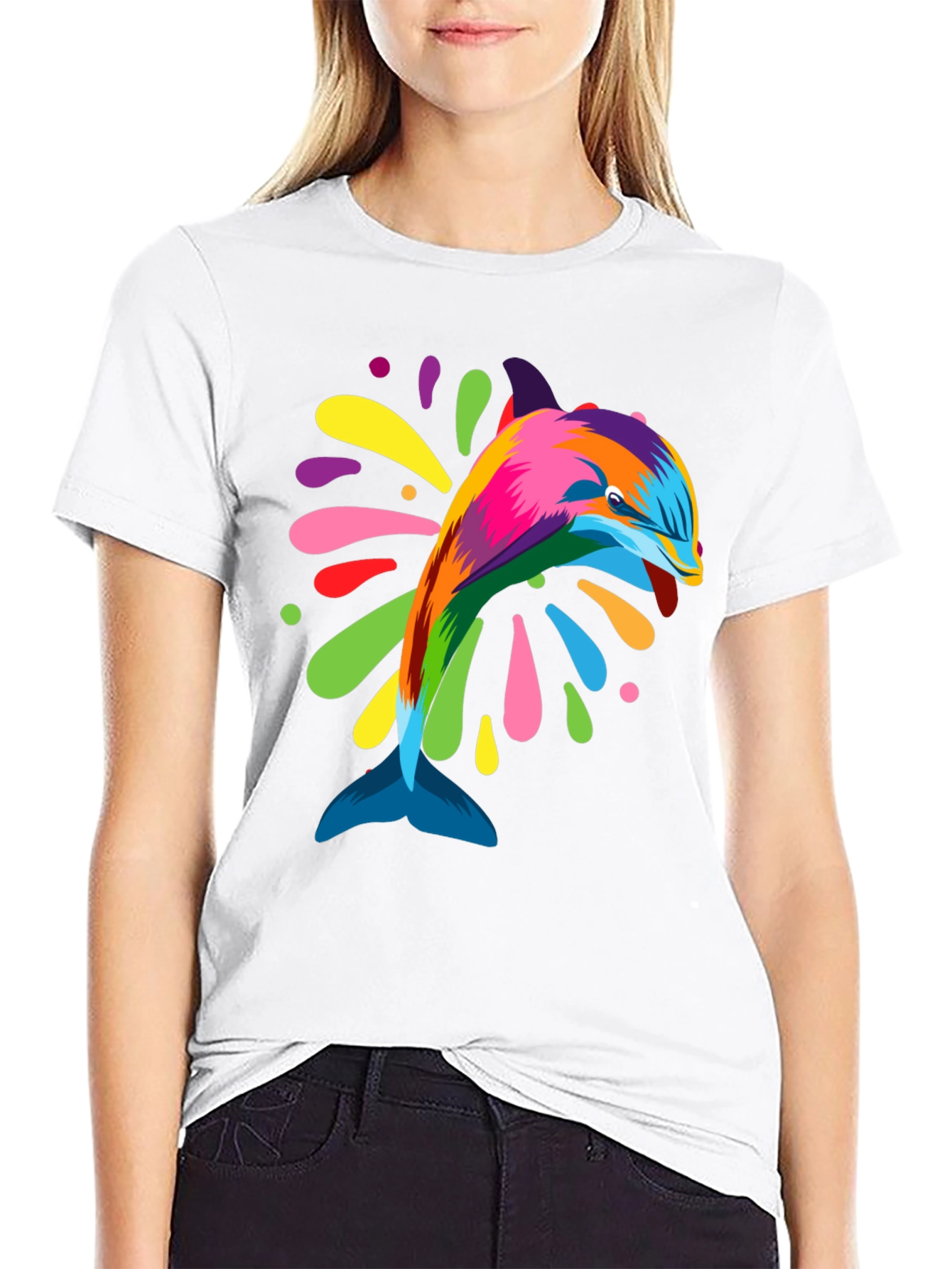 Vibrant Dolphin Graphic Tee - Black