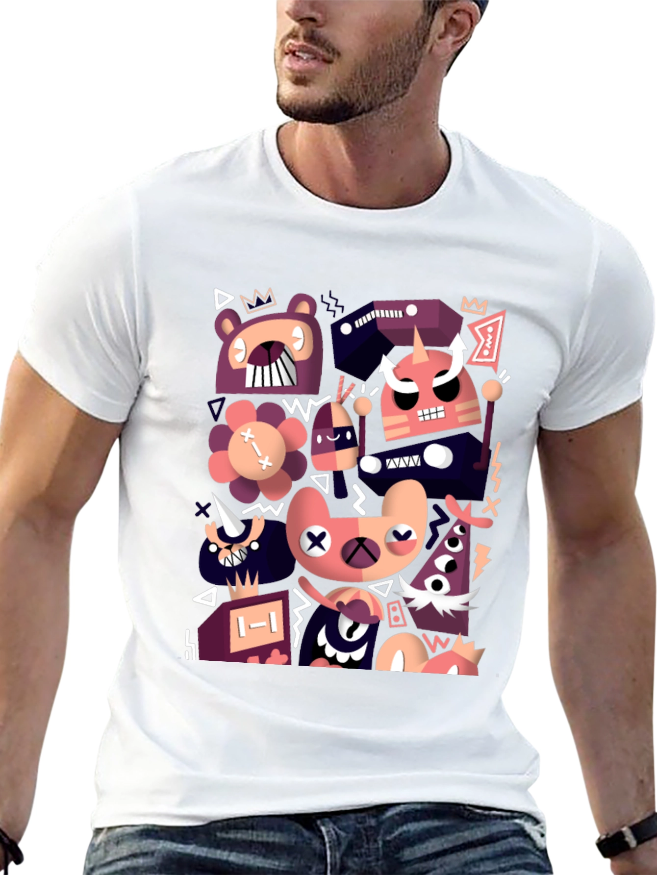 Abstract Cartoon Character Black T-Shirt